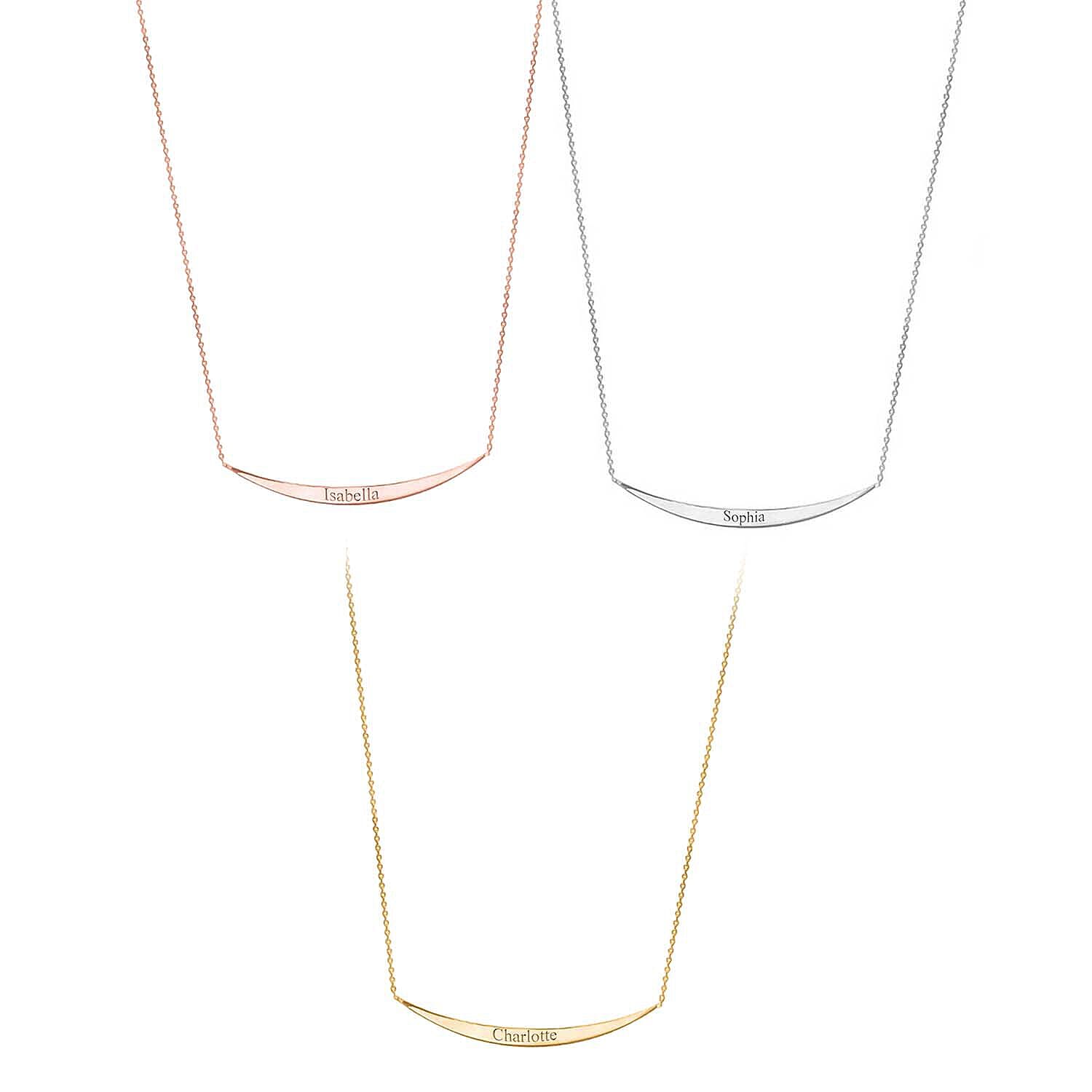 Personalised Engravable 9K Gold 41mm x 3mm Curved Bar Adjustable Necklace, Size-16-17 Inch