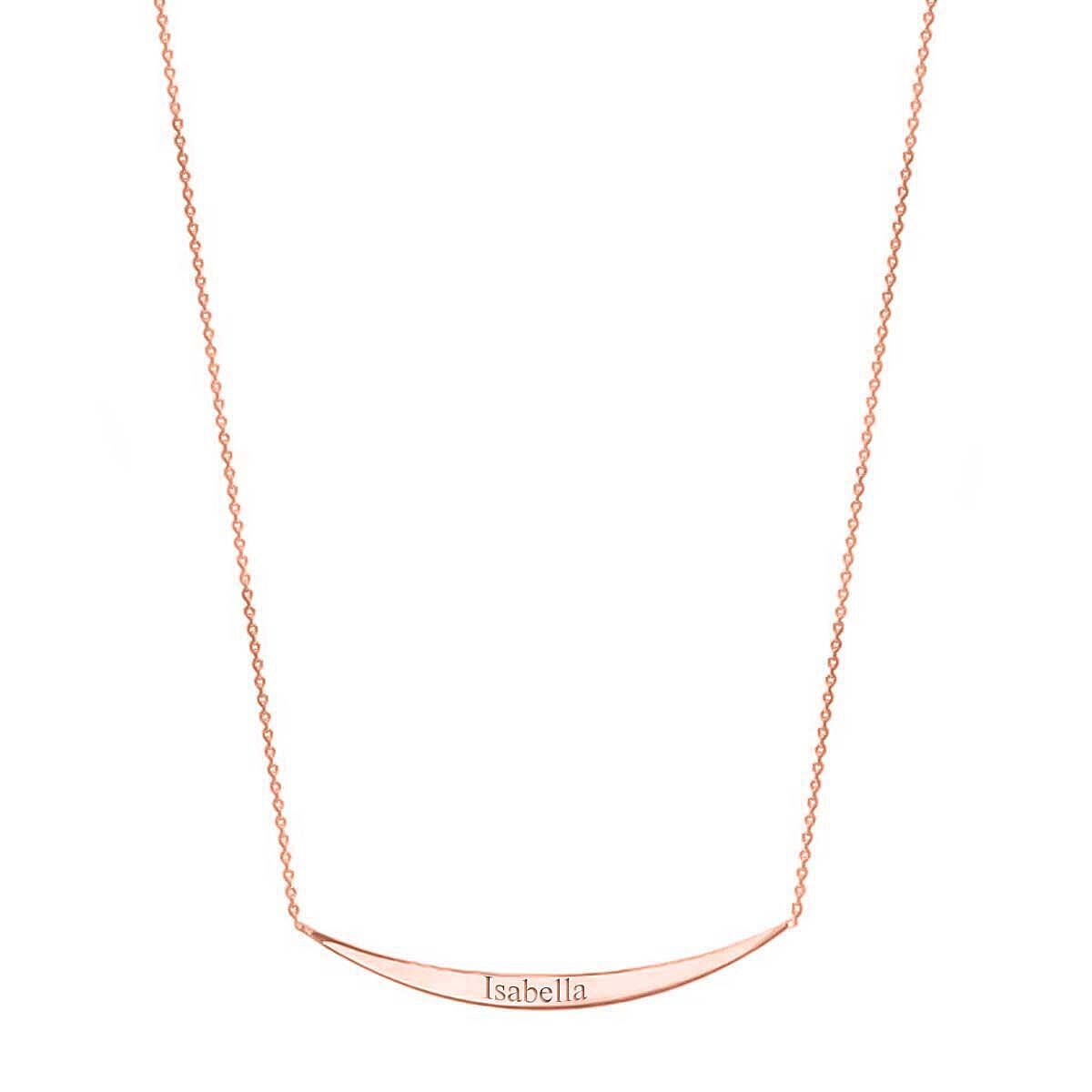 Personalised Engravable 9K Gold 41mm x 3mm Curved Bar Adjustable Necklace, Size-16-17 Inch
