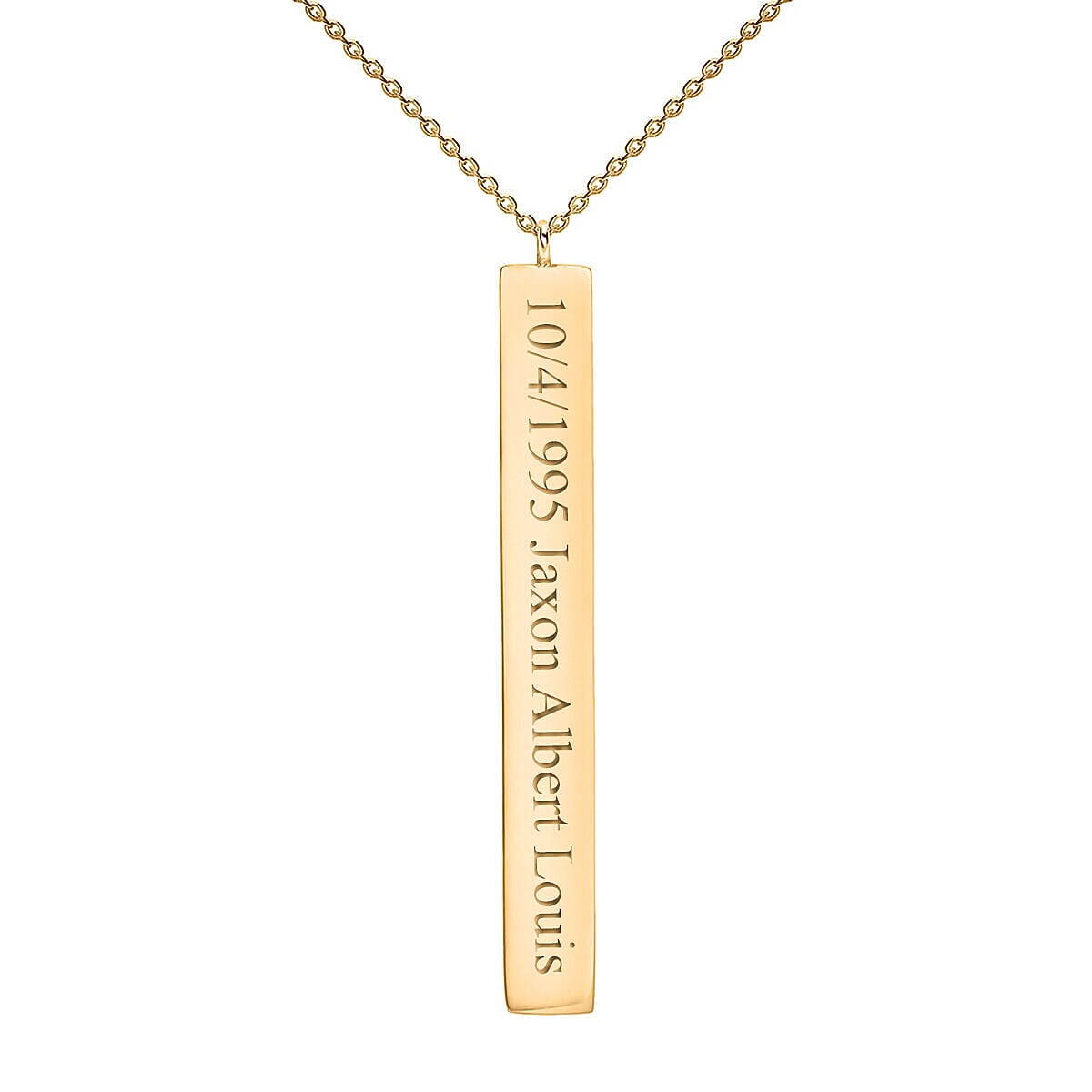 Personalised Engravable 9K Gold 4.9mm x 39.7mm Vertical Bar Adjustable Necklace, Size-16-17 Inch
