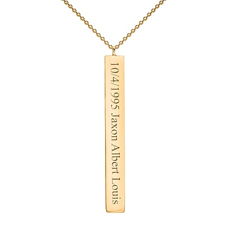 Personalised Engravable 9K Gold 4.9mm x 39.7mm Vertical Bar Adjustable Necklace, Size-16-17 Inch
