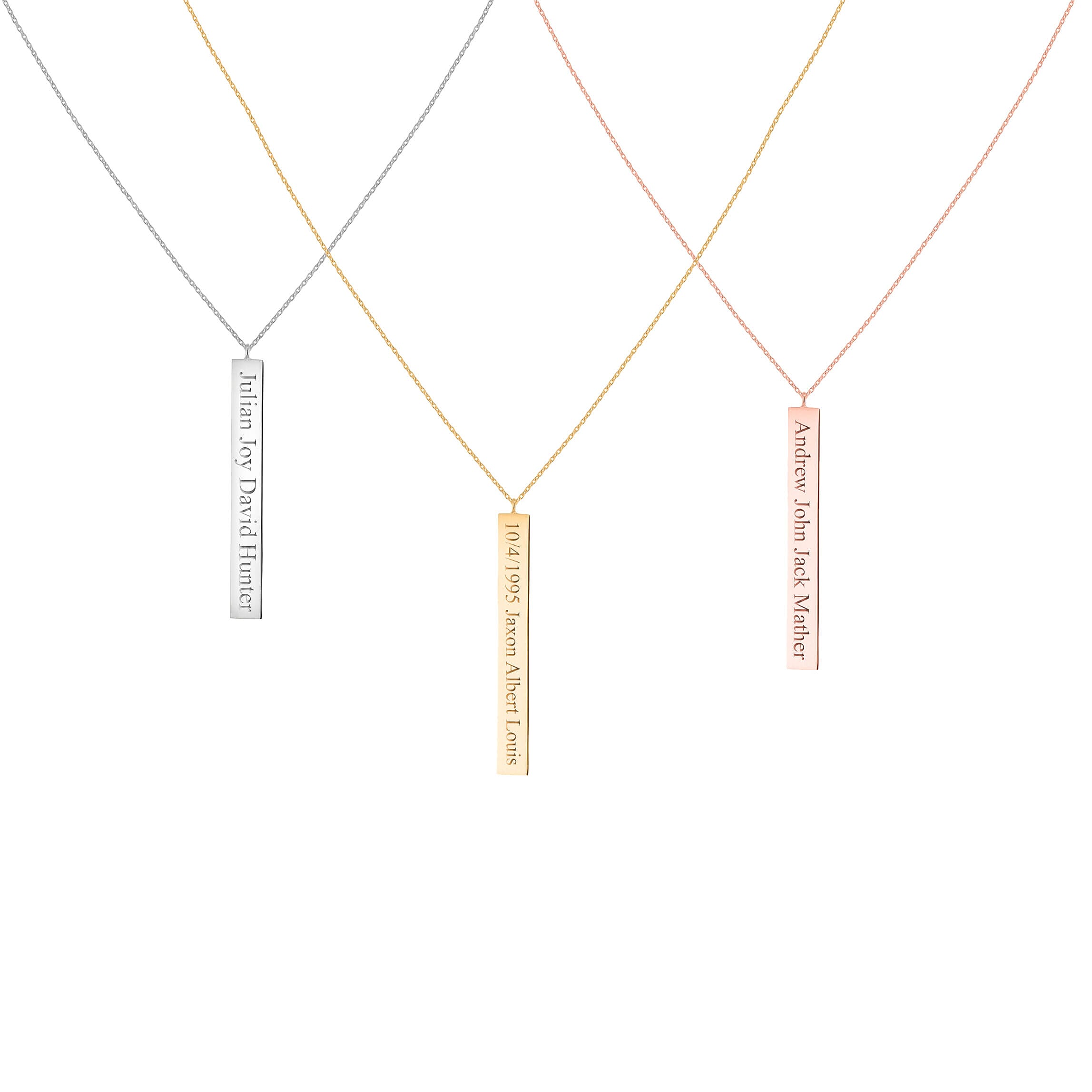 Personalised Engravable 9K Gold 4.9mm x 39.7mm Vertical Bar Adjustable Necklace, Size-16-17 Inch