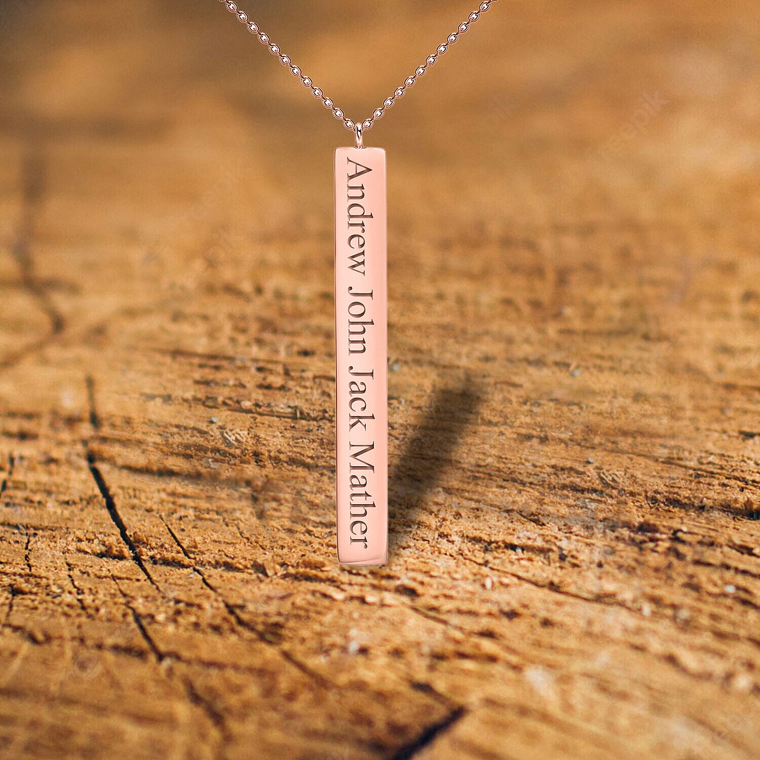 Personalised Engravable 9K Gold 4.9mm x 39.7mm Vertical Bar Adjustable Necklace, Size-16-17 Inch