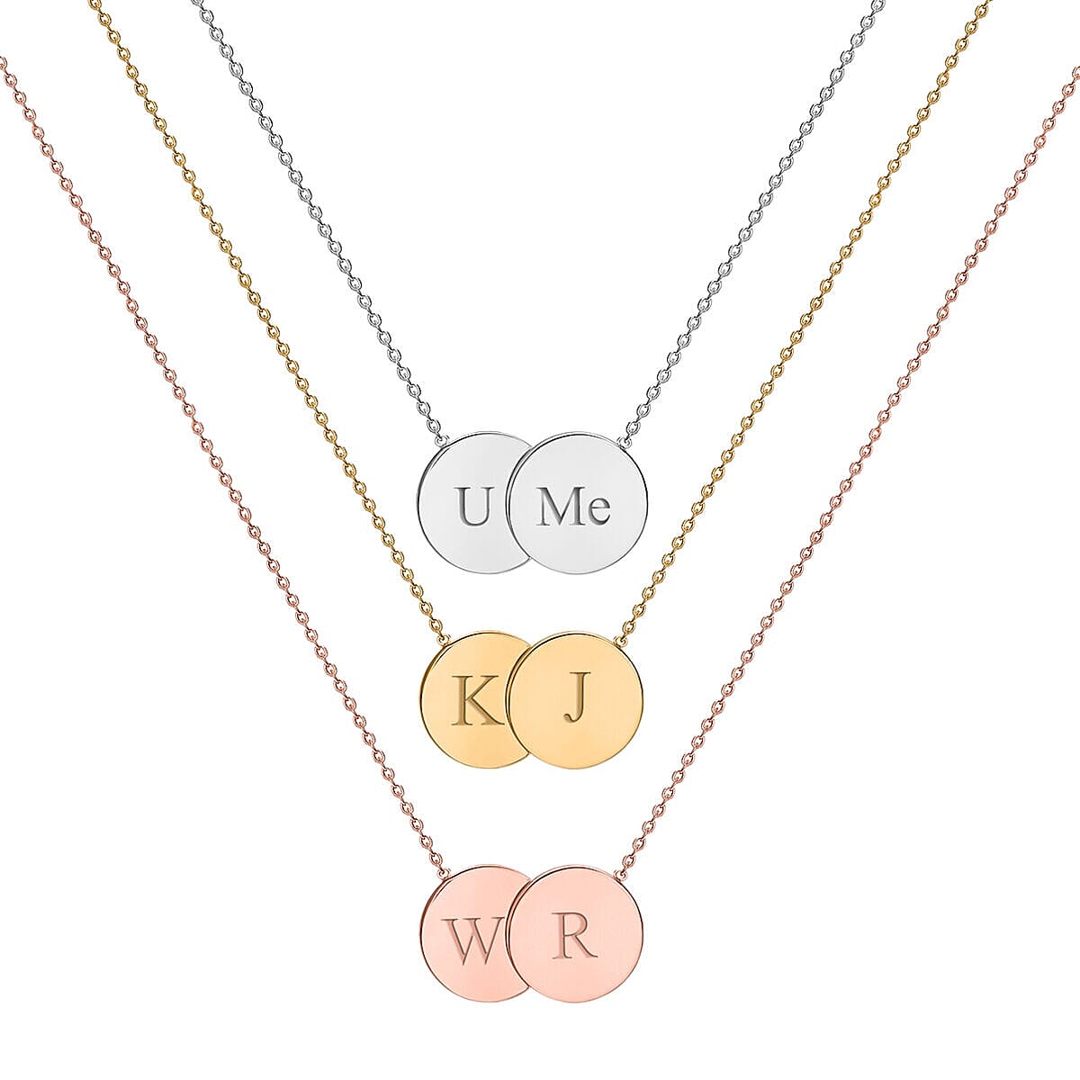 Personalised Engravable 9K Gold 16.8mm x 10mm Double-Disc Adjustable Necklace, Size-16-17 Inch
