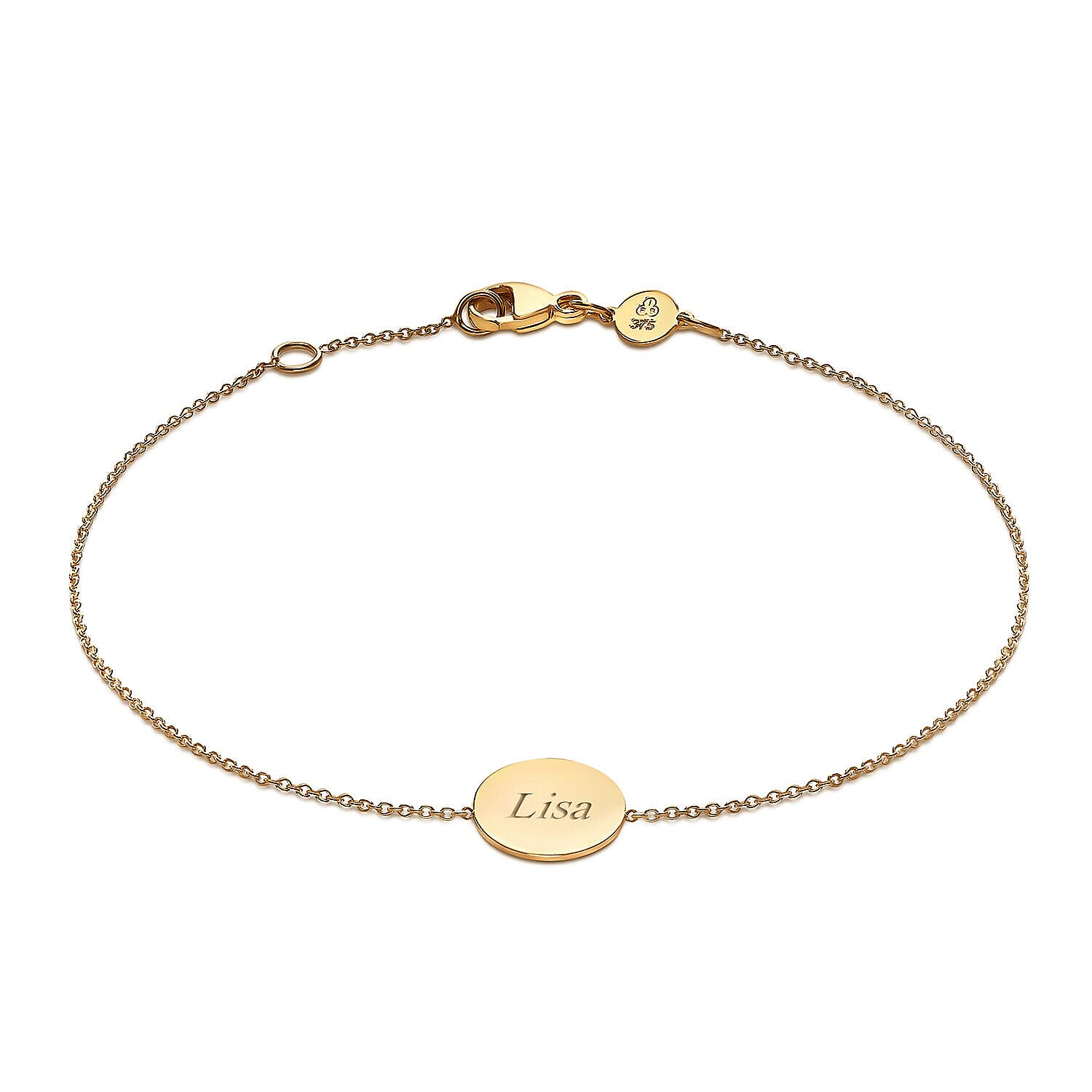 Personalised Engravable 9K Gold 10mm Disc Adjustable Bracelet,Size- 7-7.5 Inch