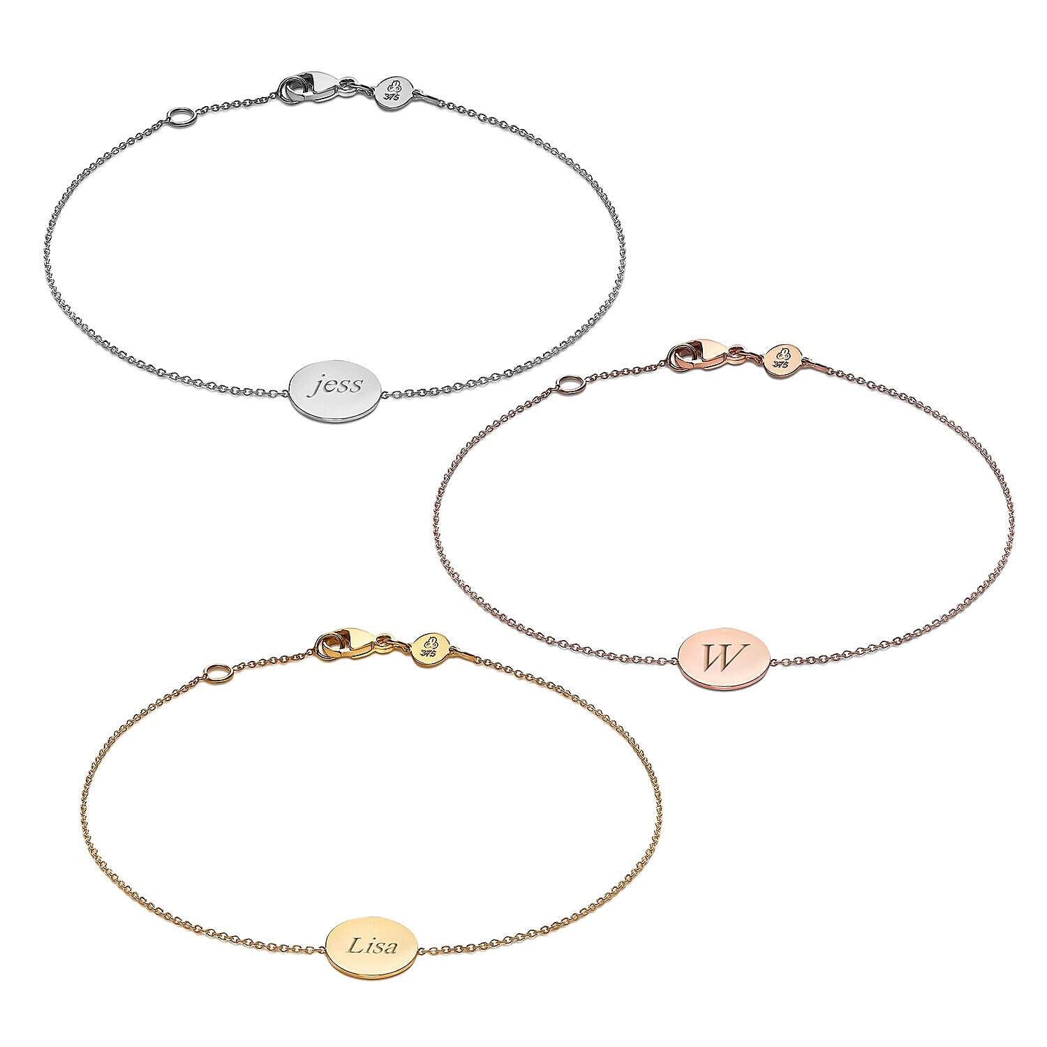 Personalised Engravable 9K Gold 10mm Disc Adjustable Bracelet,Size- 7-7.5 Inch