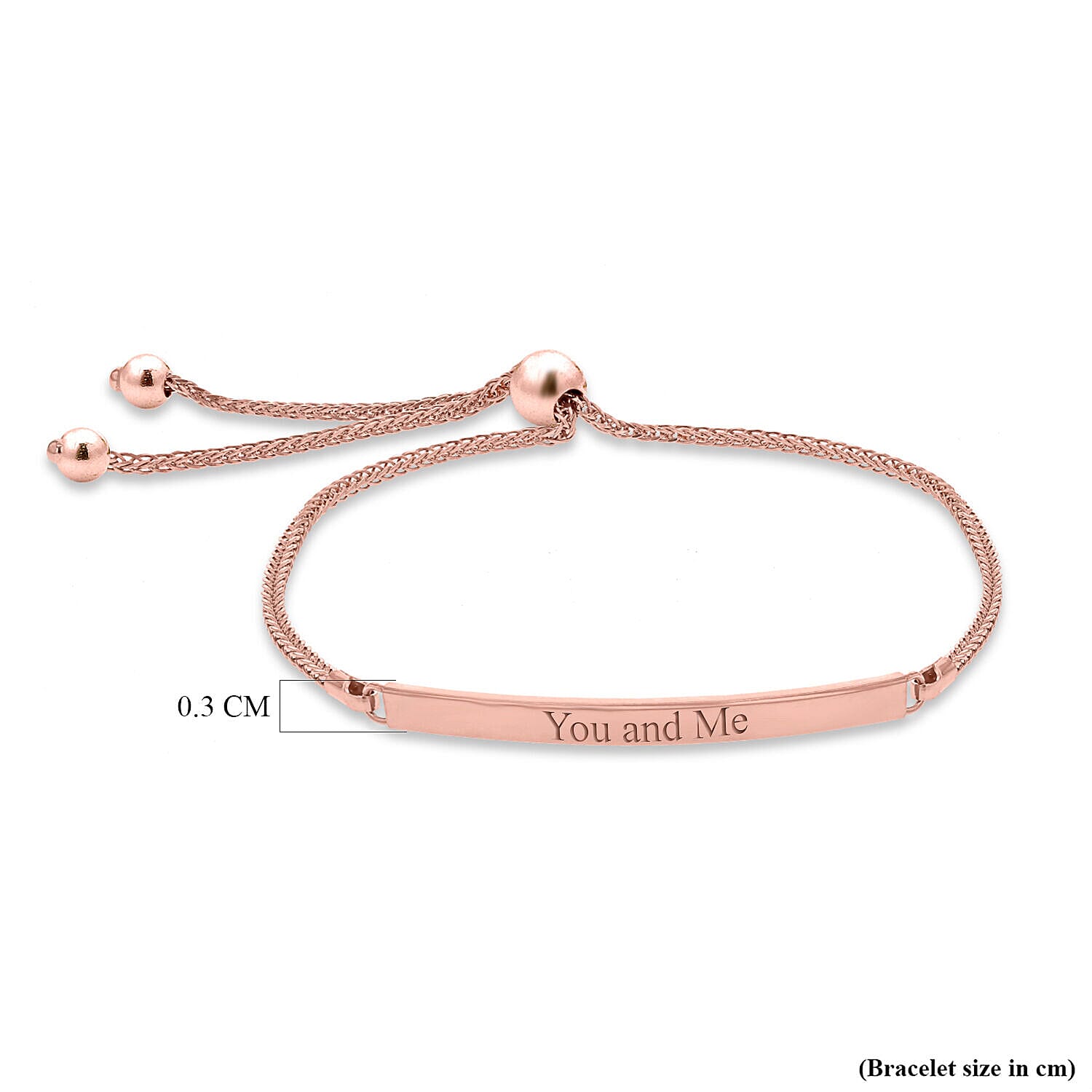 Personalised Engravable 9K Gold 3mm x 34.5mm Spiga Chain Adjustable Slider ID Bracelet, Size-9.5 Inch