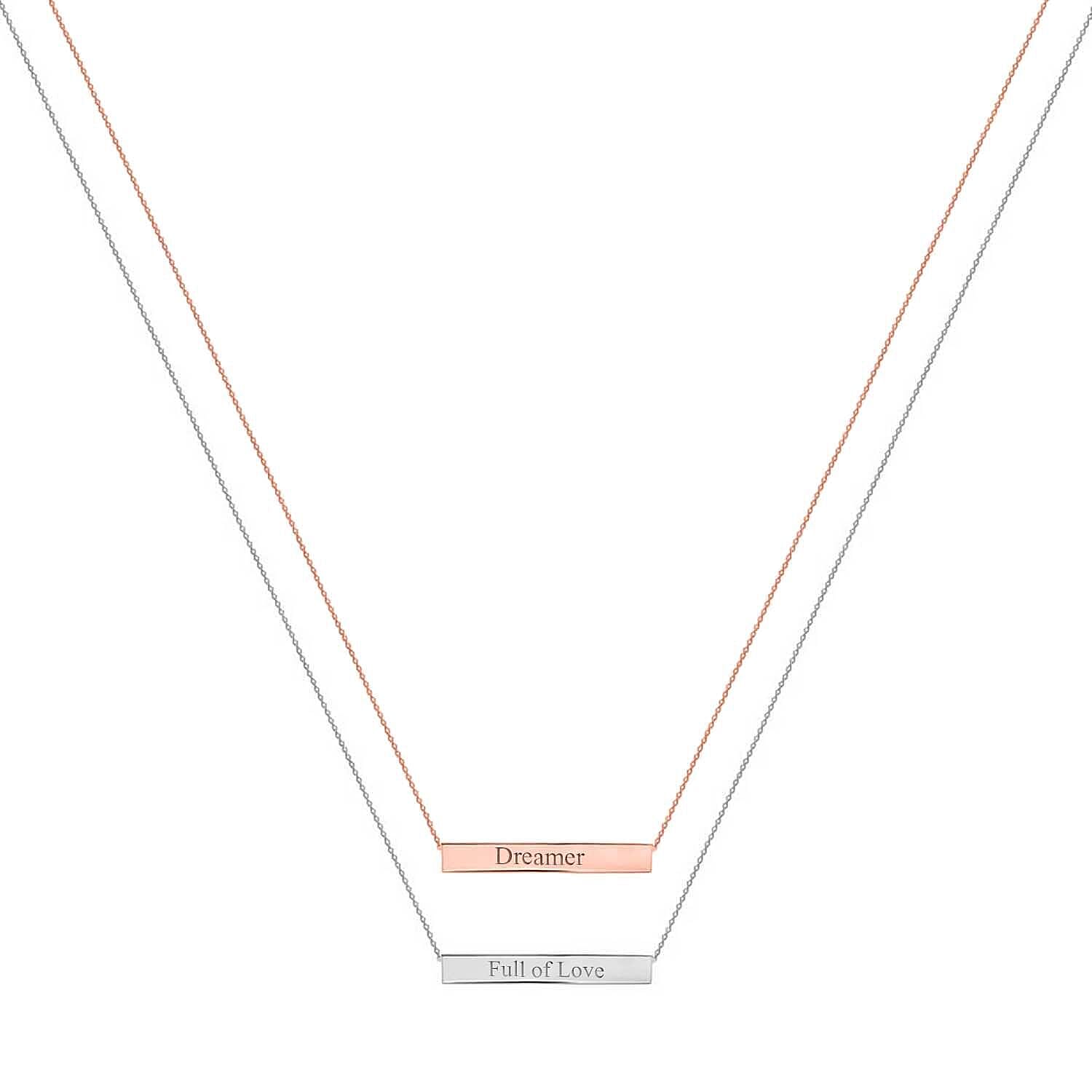 Personalised Engravable 9K Gold 35mm x 5mm Horizontal-Bar Adjustable Necklace, Size-16-17