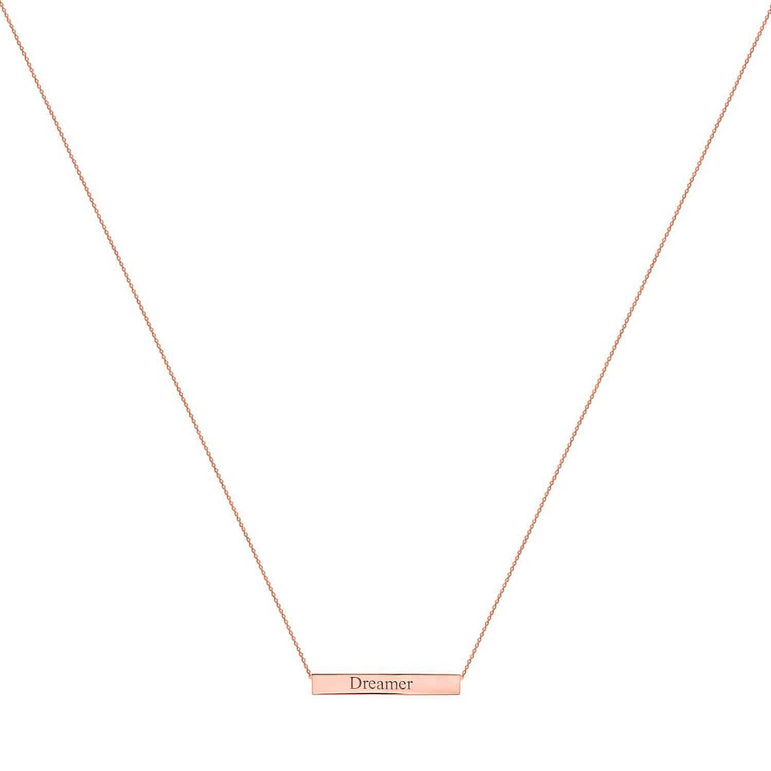 Personalised Engravable 9K Gold 35mm x 5mm Horizontal-Bar Adjustable Necklace, Size-16-17