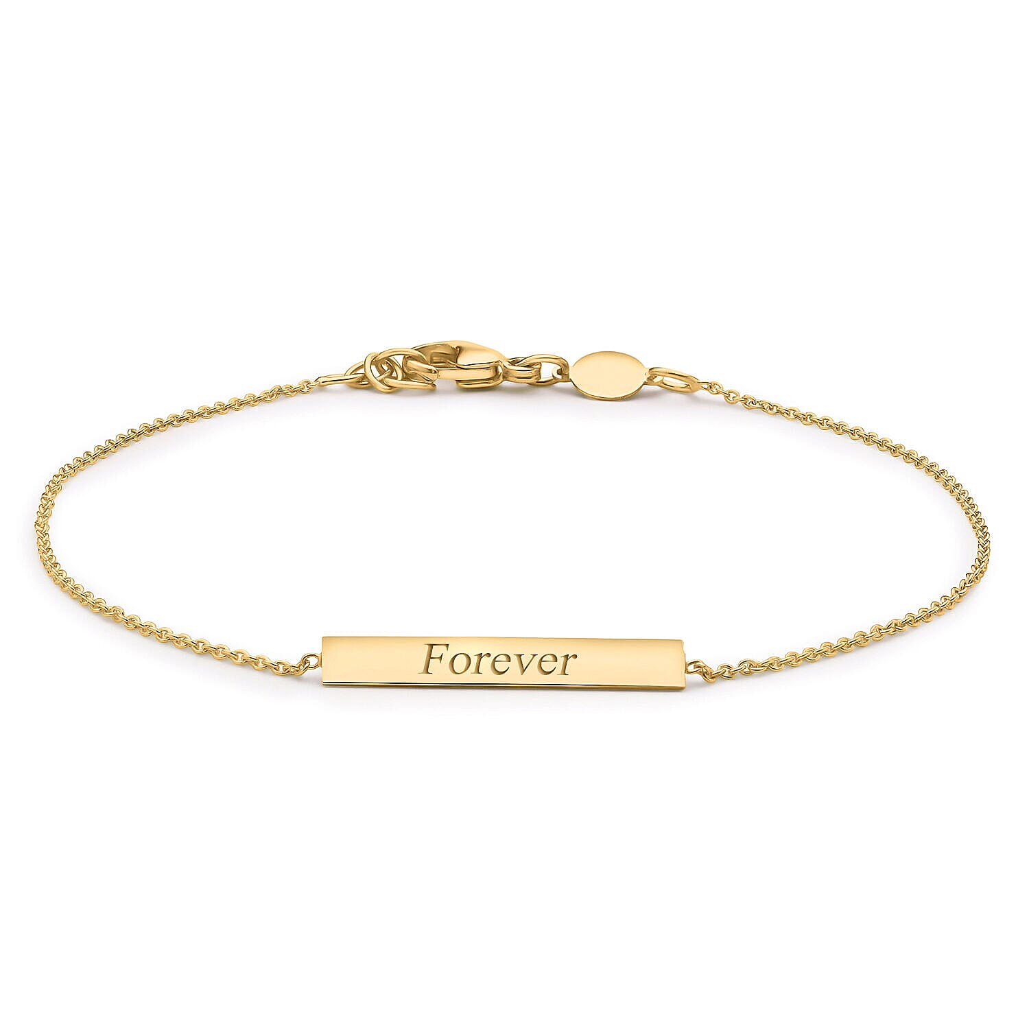 Personalised Engravable 9K Gold 3mm x 20mm Horizontal-Bar Adjustable Bracelet, Size-7-7.5 Inch