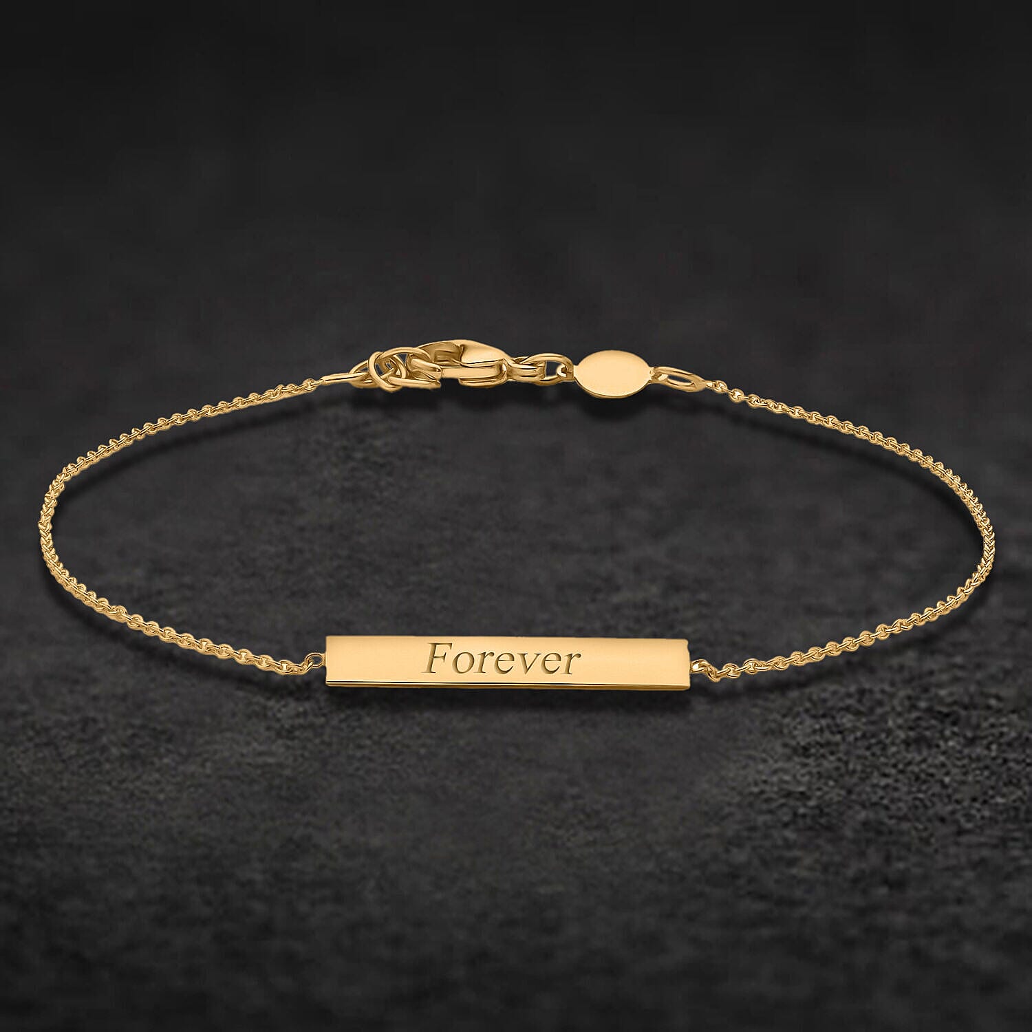 Personalised Engravable 9K Gold 3mm x 20mm Horizontal-Bar Adjustable Bracelet, Size-7-7.5 Inch