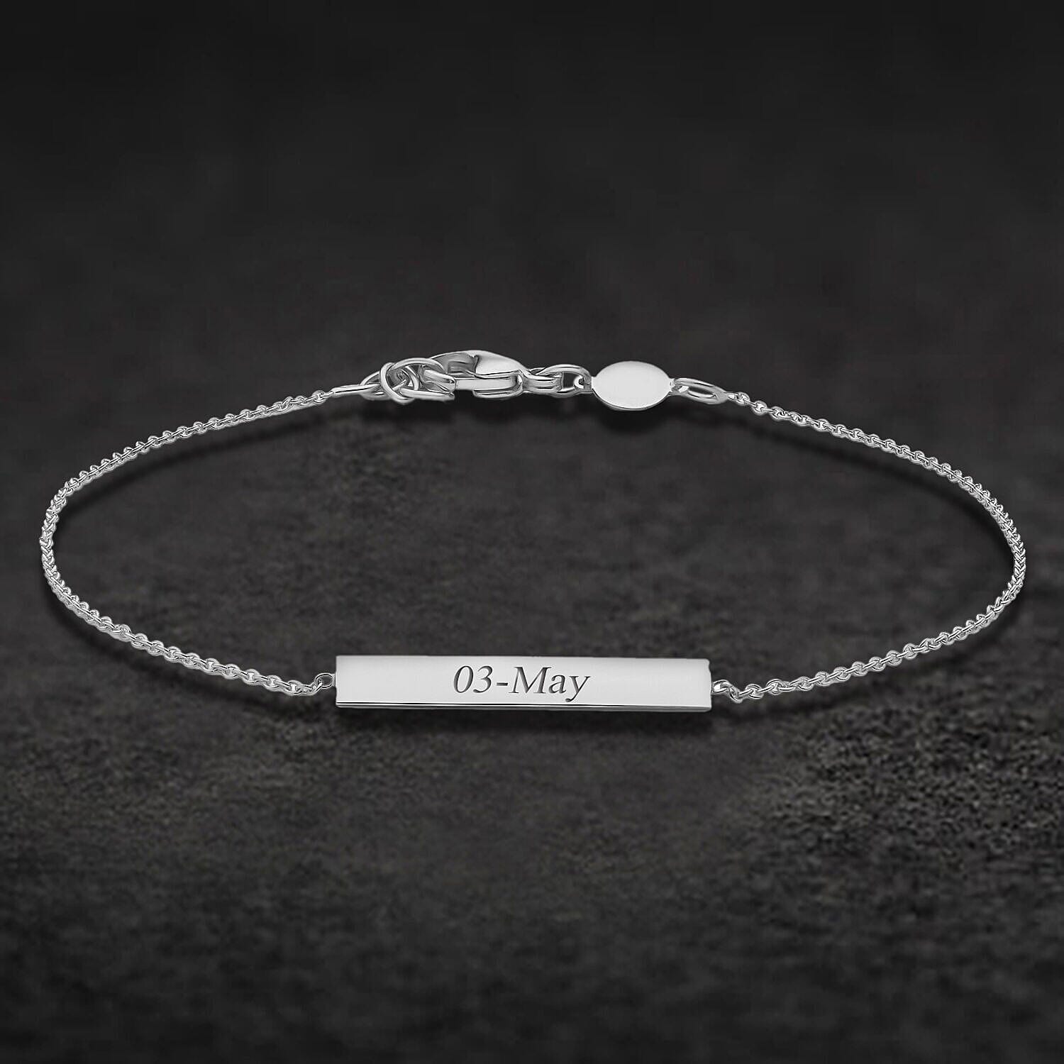 Personalised Engravable 9K Gold 3mm x 20mm Horizontal-Bar Adjustable Bracelet, Size-7-7.5 Inch