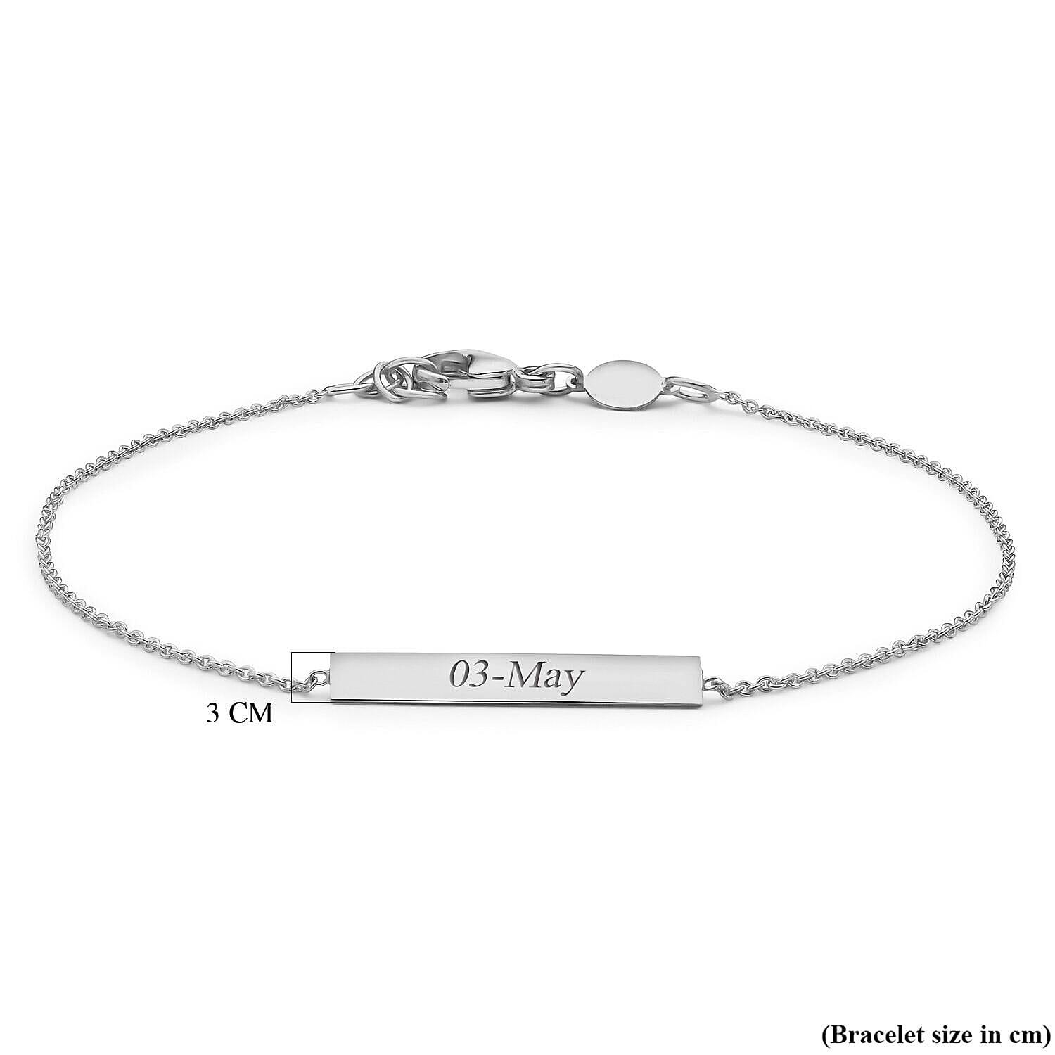 Personalised Engravable 9K Gold 3mm x 20mm Horizontal-Bar Adjustable Bracelet, Size-7-7.5 Inch