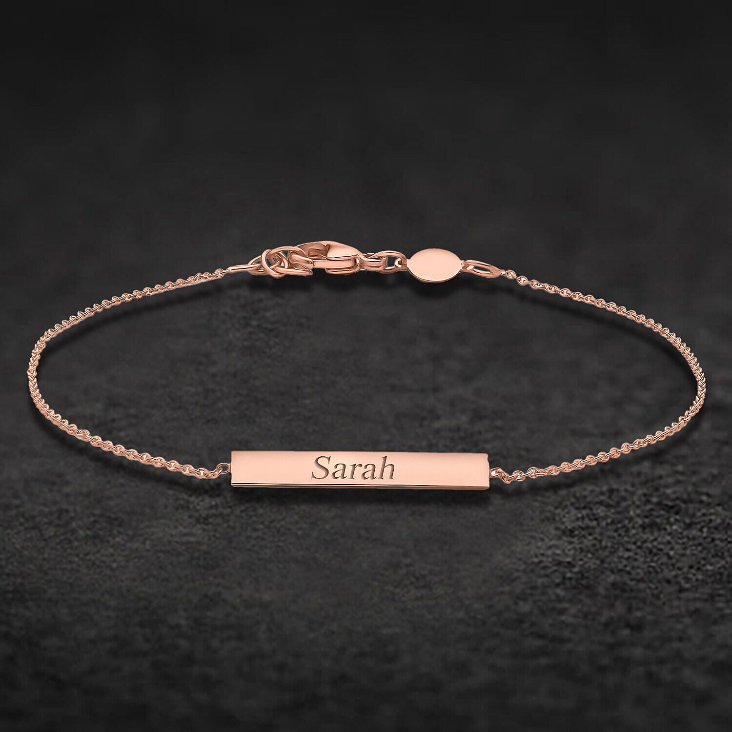 Personalised Engravable 9K Gold 3mm x 20mm Horizontal-Bar Adjustable Bracelet, Size-7-7.5 Inch