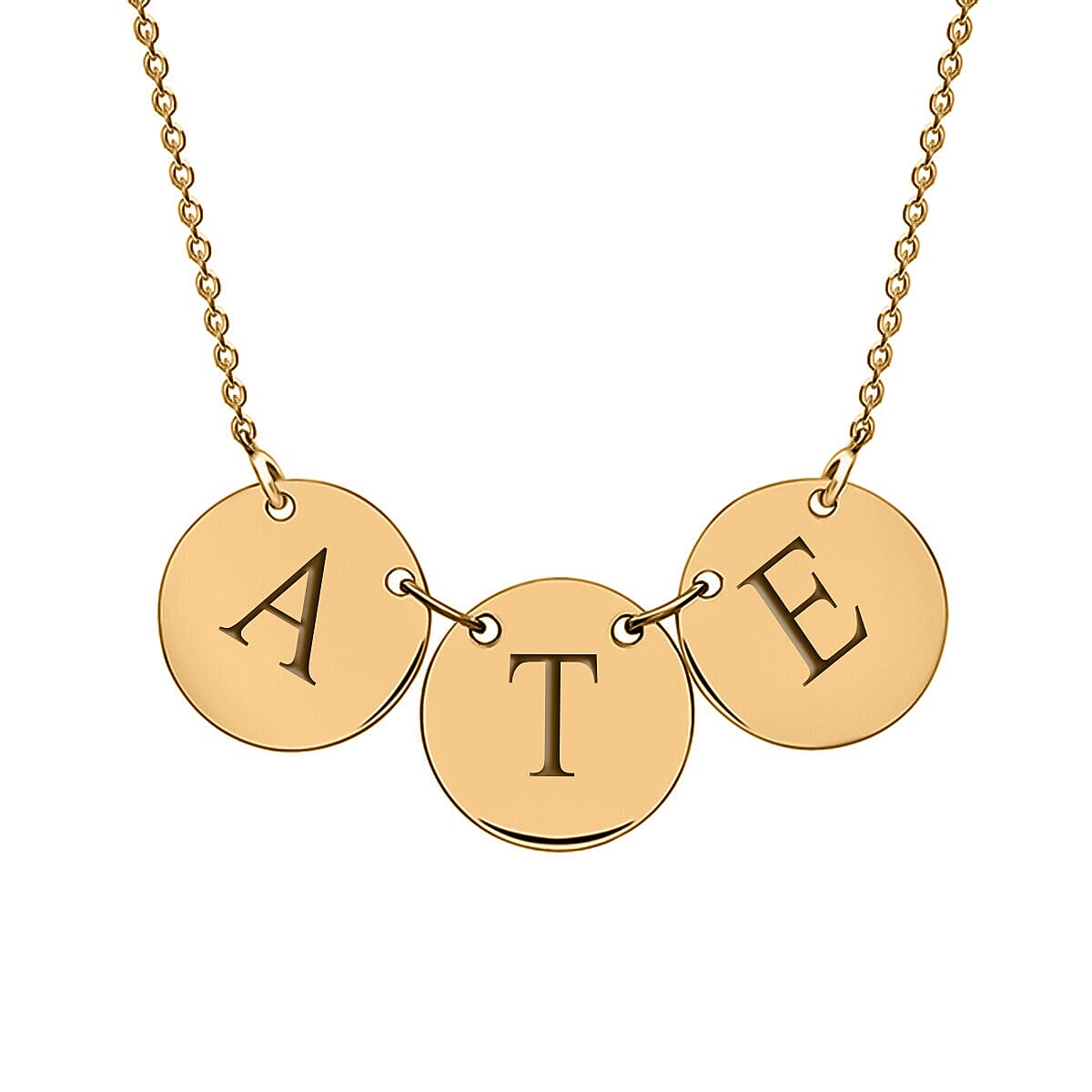 Personalised Engravable 9K Gold Triple 10mm Initial Disc Adjustable Necklace, Size-16-17 Inch