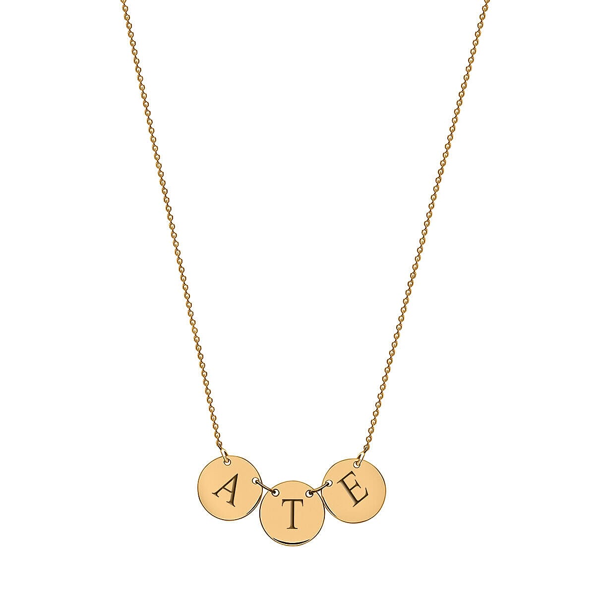 Personalised Engravable 9K Gold Triple 10mm Initial Disc Adjustable Necklace, Size-16-17 Inch