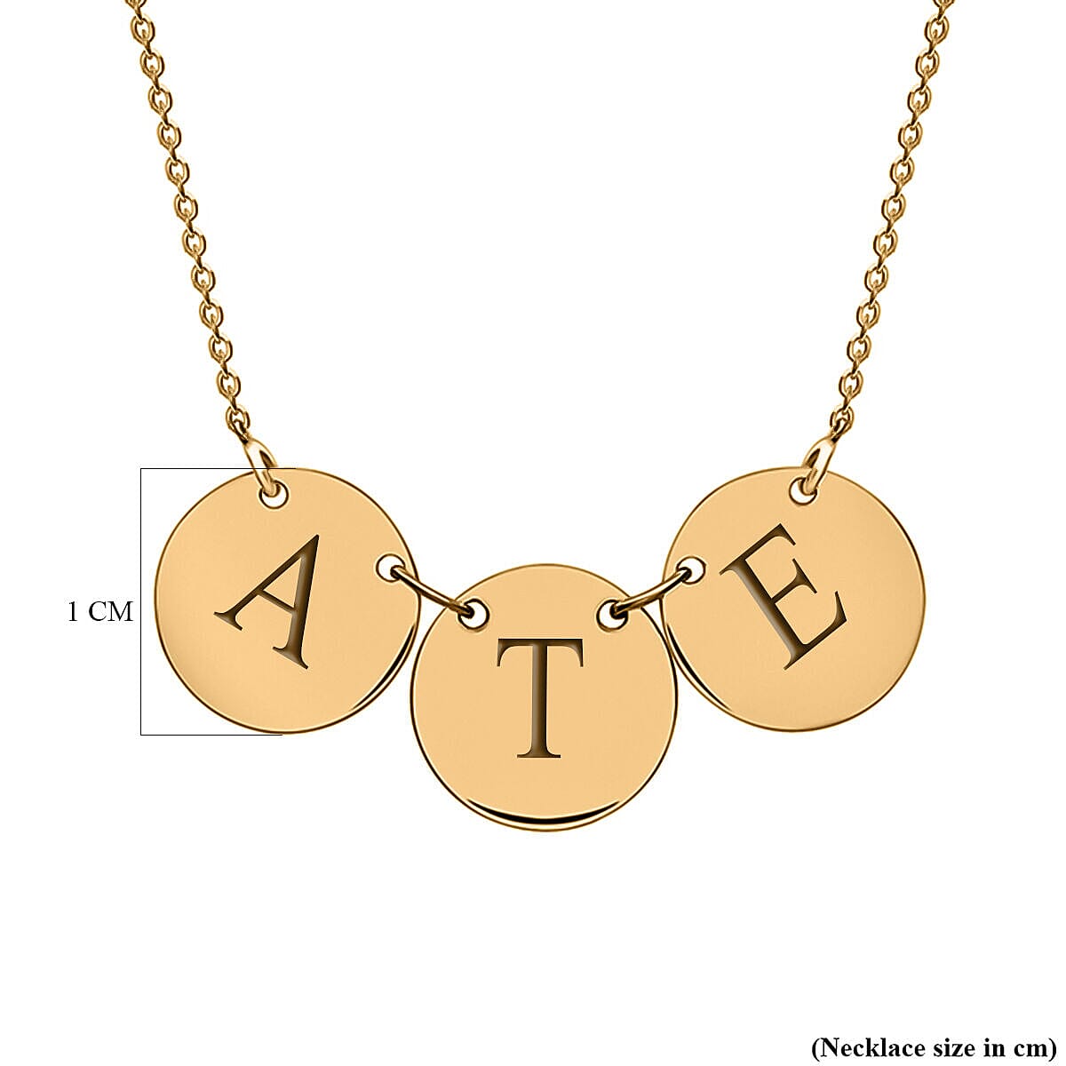 Personalised Engravable 9K Gold Triple 10mm Initial Disc Adjustable Necklace, Size-16-17 Inch