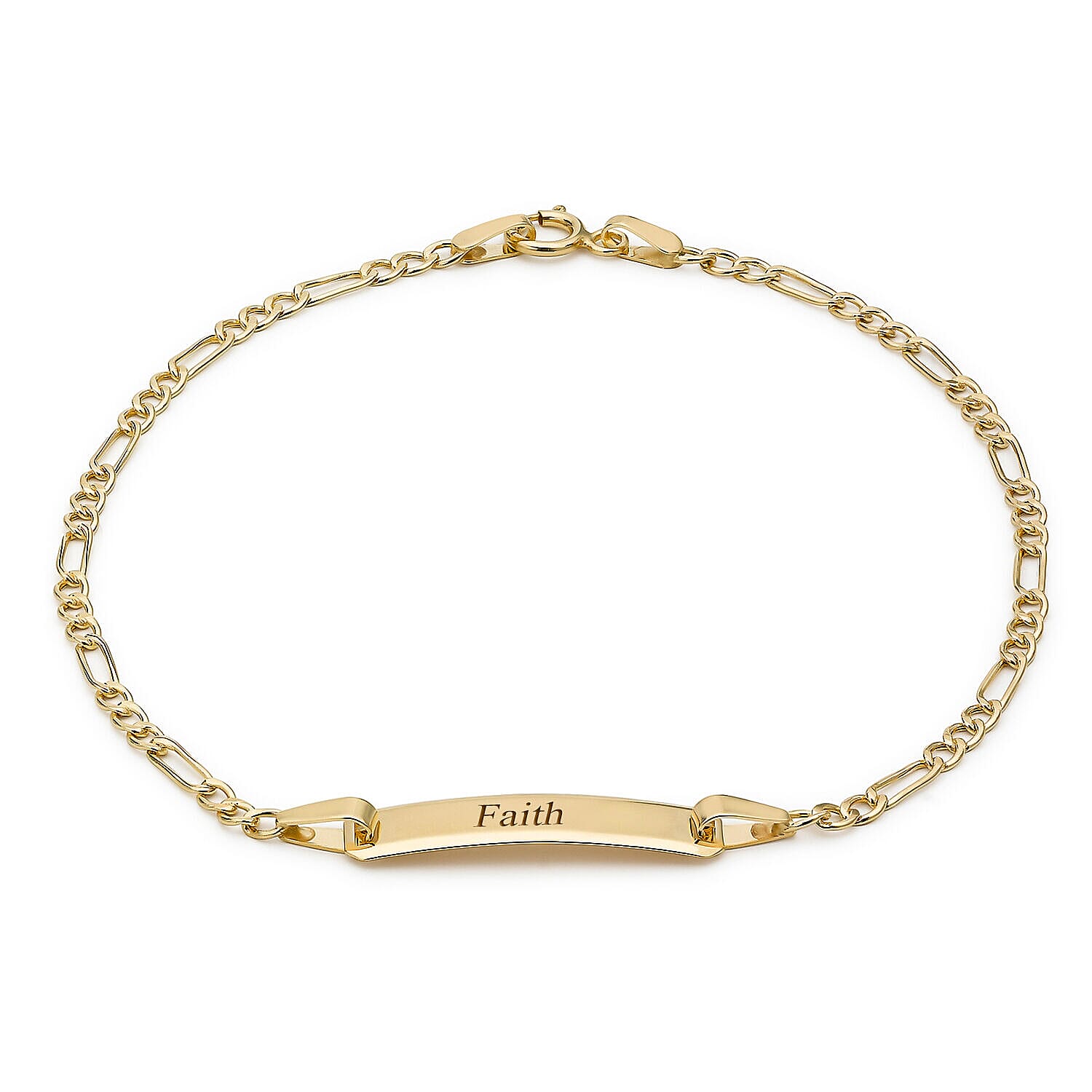 Personalised Engravable 9K Gold Hollow Figaro 17mm x 4.5mm ID Bracelet, Size-7 Inch