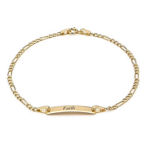Personalised Engravable 9K Gold Hollow Figaro 17mm x 4.5mm ID Bracelet, Size-7 Inch