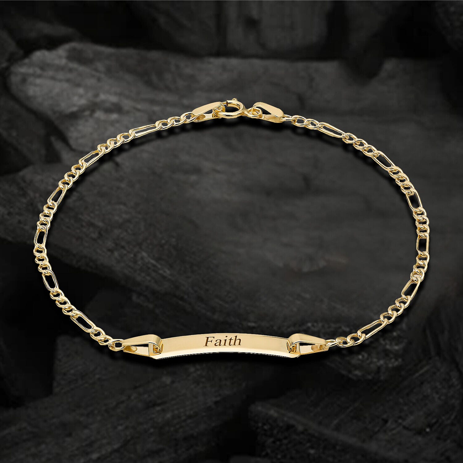Personalised Engravable 9K Gold Hollow Figaro 17mm x 4.5mm ID Bracelet, Size-7 Inch