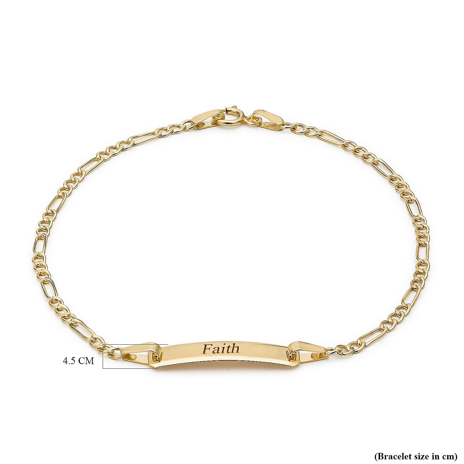 Personalised Engravable 9K Gold Hollow Figaro 17mm x 4.5mm ID Bracelet, Size-7 Inch