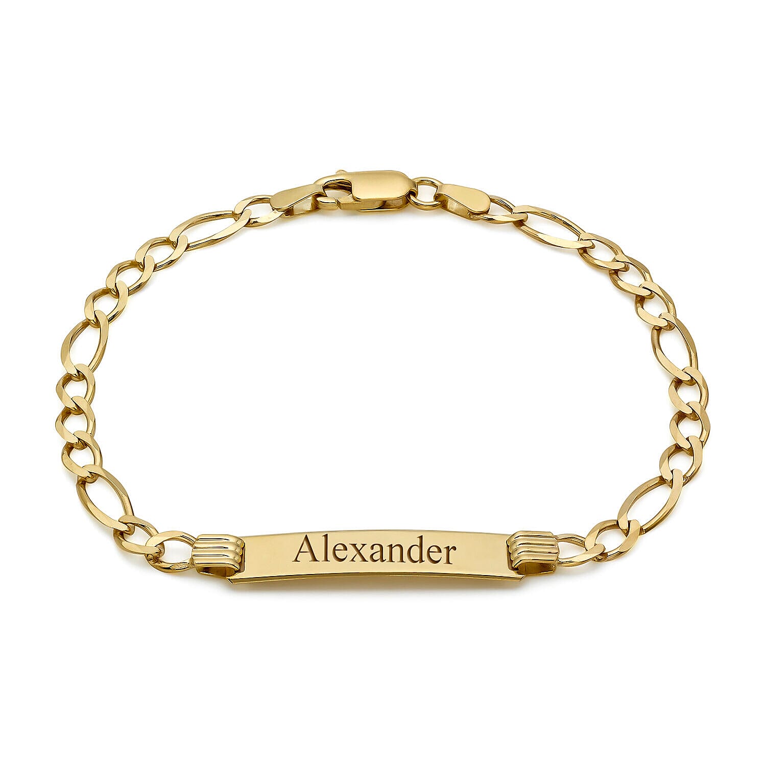 Personalised Engravable 9K Gold Flat Figaro 25mm x 5.5mm ID Bracelet, Size-7 Inch