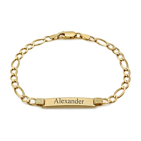 Personalised Engravable 9K Gold Flat Figaro 25mm x 5.5mm ID Bracelet, Size-7 Inch