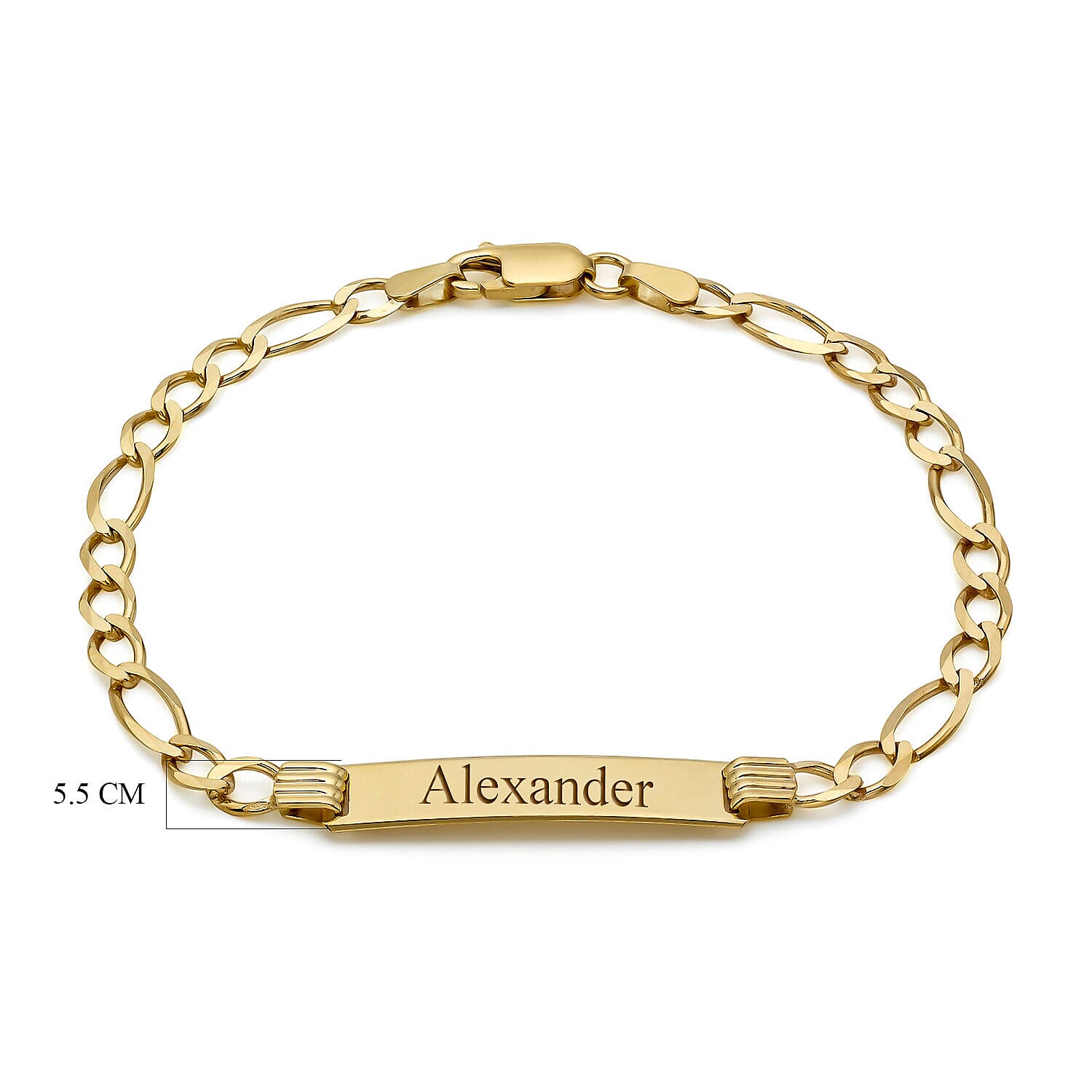 Personalised Engravable 9K Gold Flat Figaro 25mm x 5.5mm ID Bracelet, Size-7 Inch