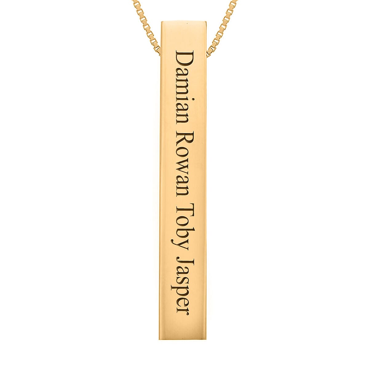 Personalised Engravable 9K Gold 5mm x 32mm Vertical Rectangular Cuboid Adjustable Necklace, Size-18-20 Inch