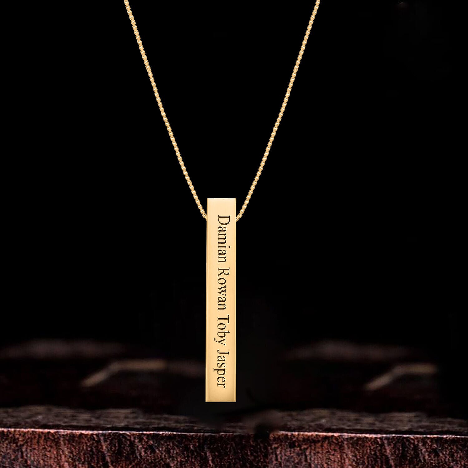 Personalised Engravable 9K Gold 5mm x 32mm Vertical Rectangular Cuboid Adjustable Necklace, Size-18-20 Inch