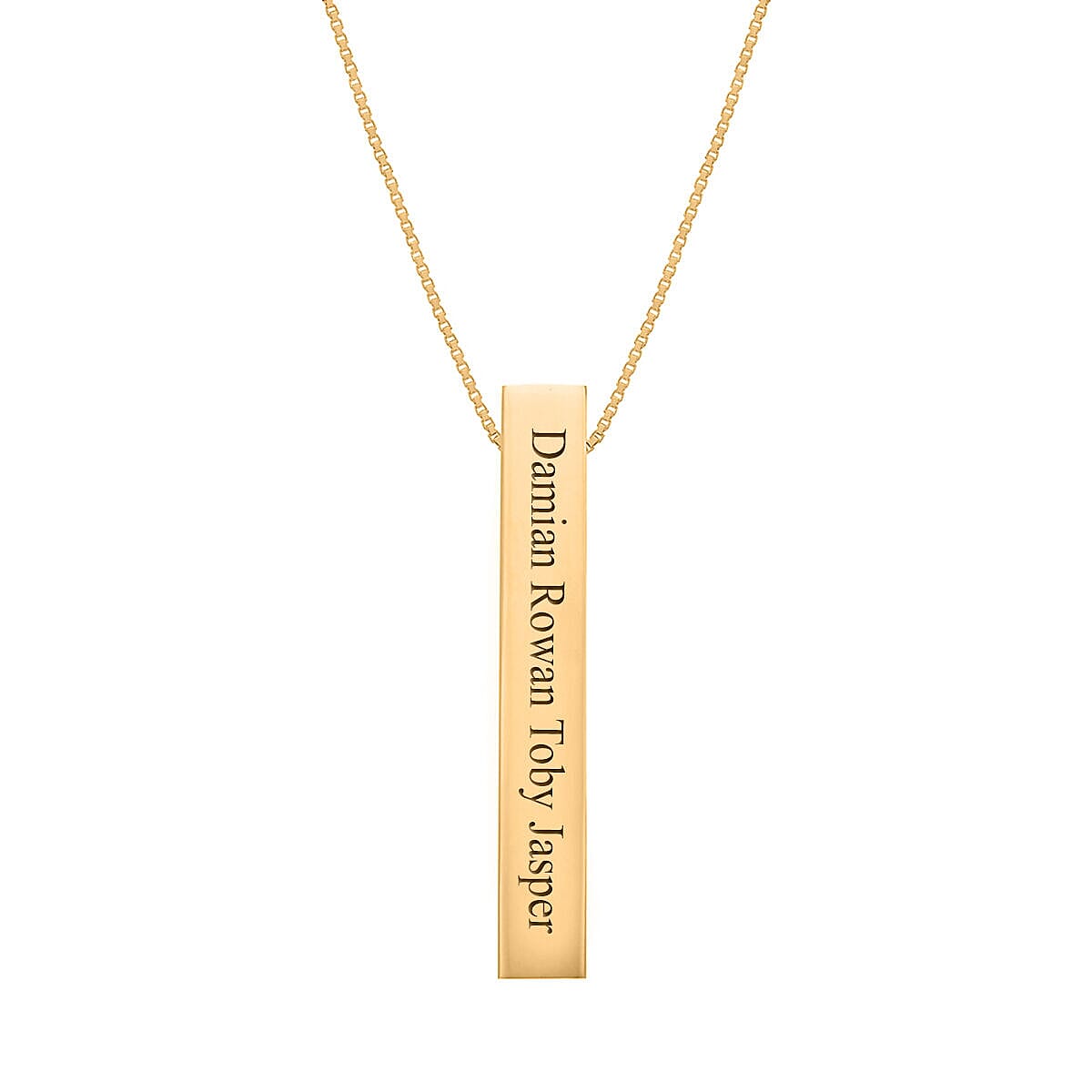 Personalised Engravable 9K Gold 5mm x 32mm Vertical Rectangular Cuboid Adjustable Necklace, Size-18-20 Inch