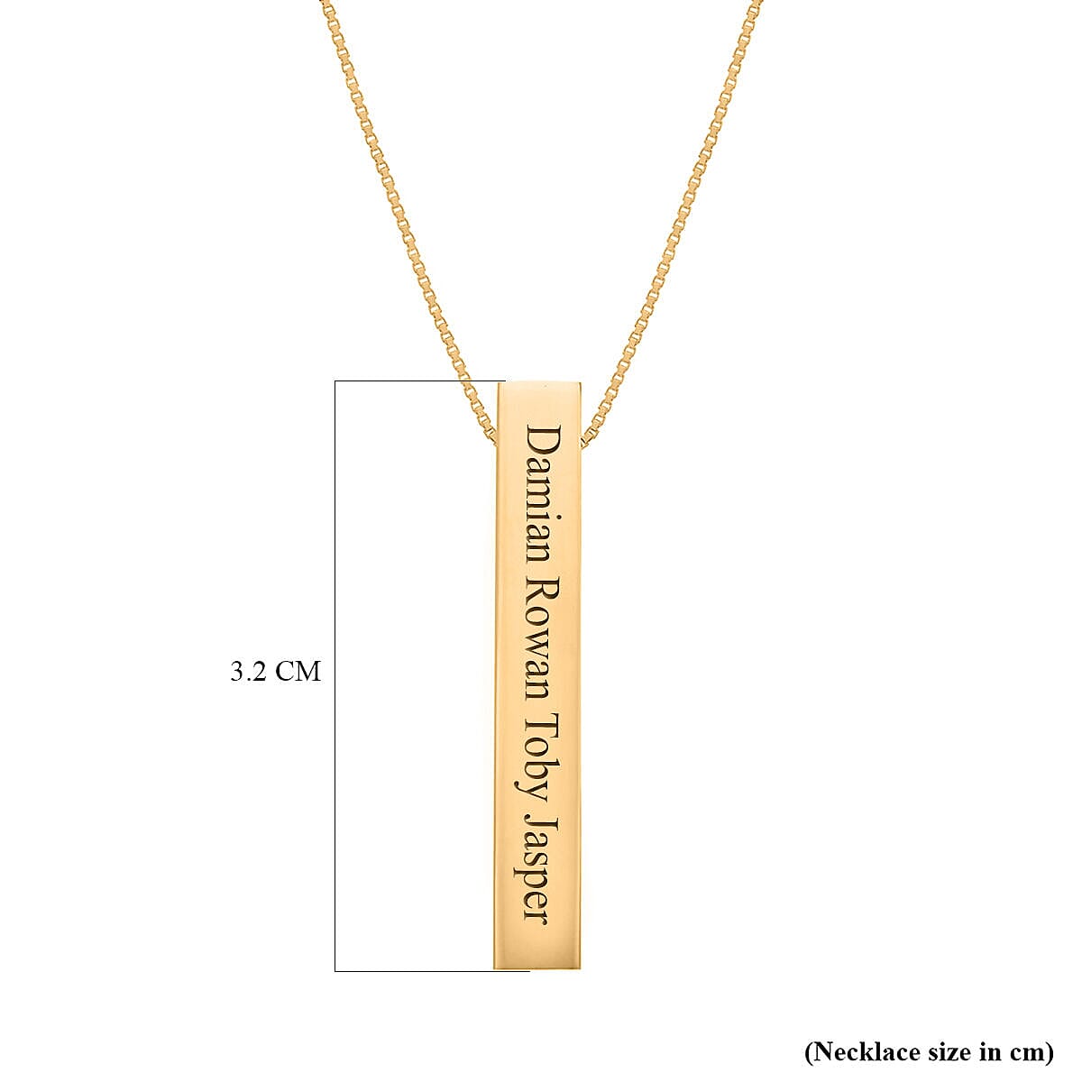 Personalised Engravable 9K Gold 5mm x 32mm Vertical Rectangular Cuboid Adjustable Necklace, Size-18-20 Inch