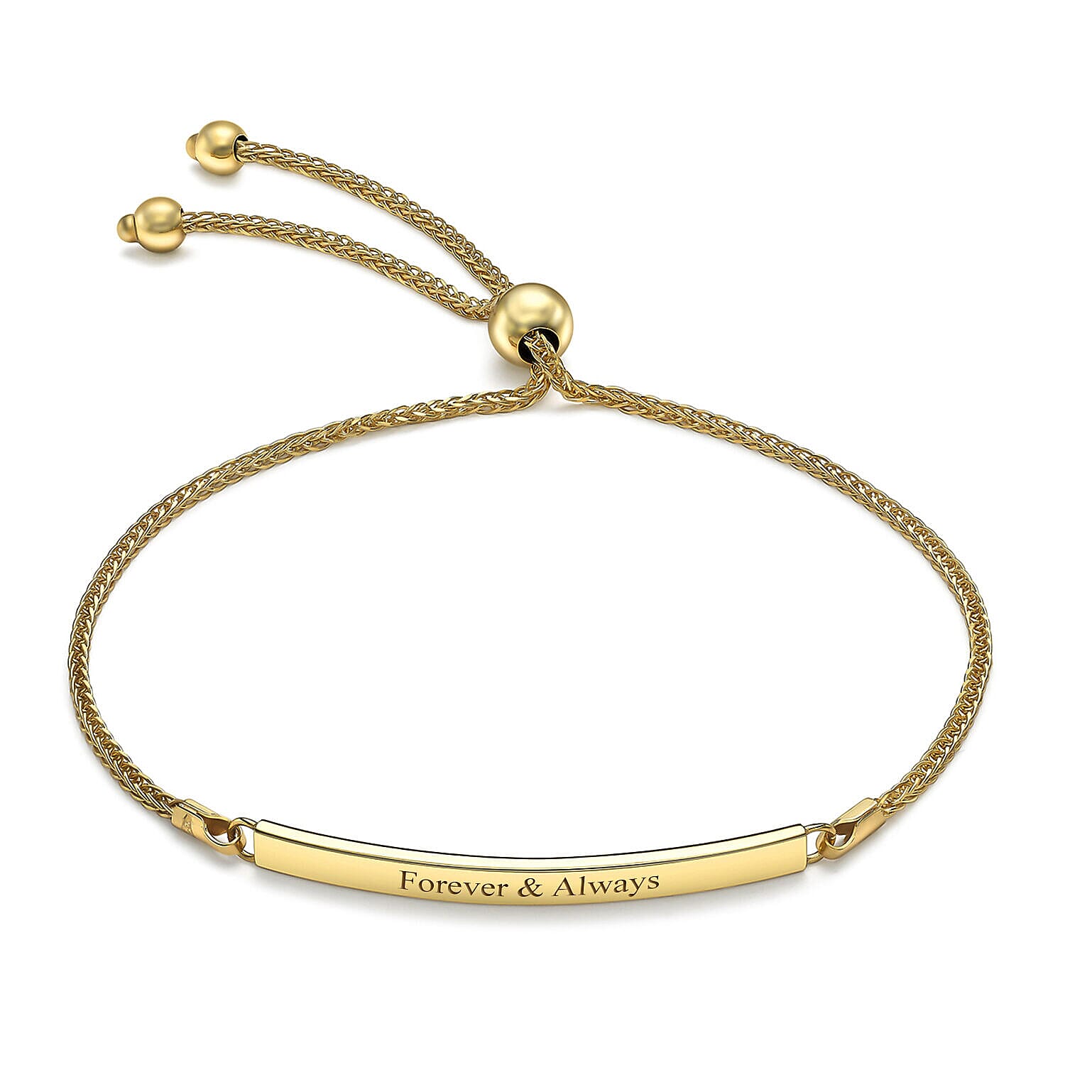 Personalised Engravable 9K Gold 3mm x 34.5mm Spiga Chain Adjustable Slider ID Bracelet 9.5 Inch