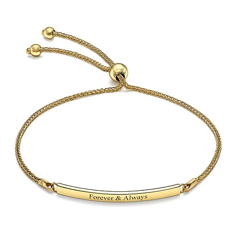 Personalised Engravable 9K Gold 3mm x 34.5mm Spiga Chain Adjustable Slider ID Bracelet 9.5 Inch