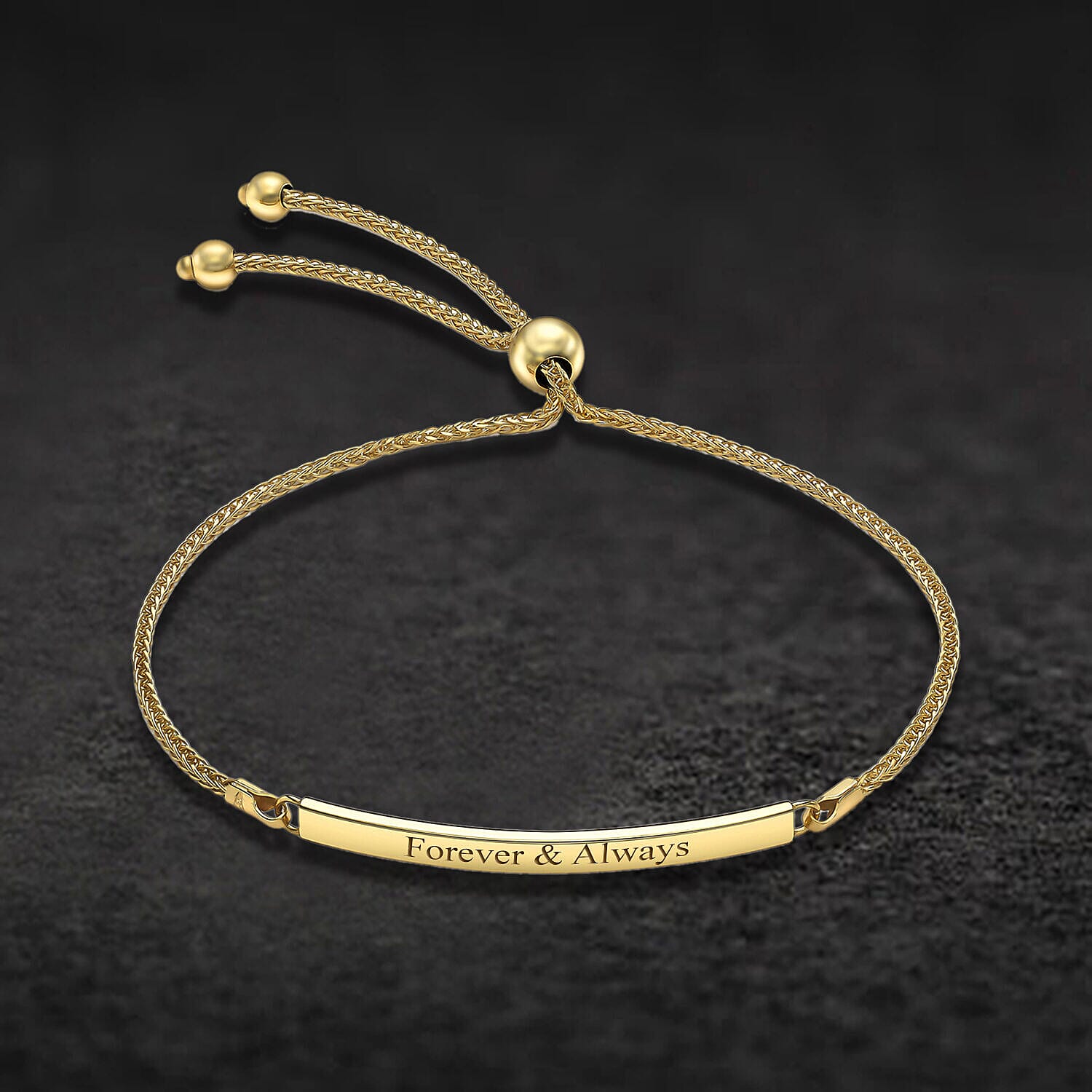 Personalised Engravable 9K Gold 3mm x 34.5mm Spiga Chain Adjustable Slider ID Bracelet 9.5 Inch