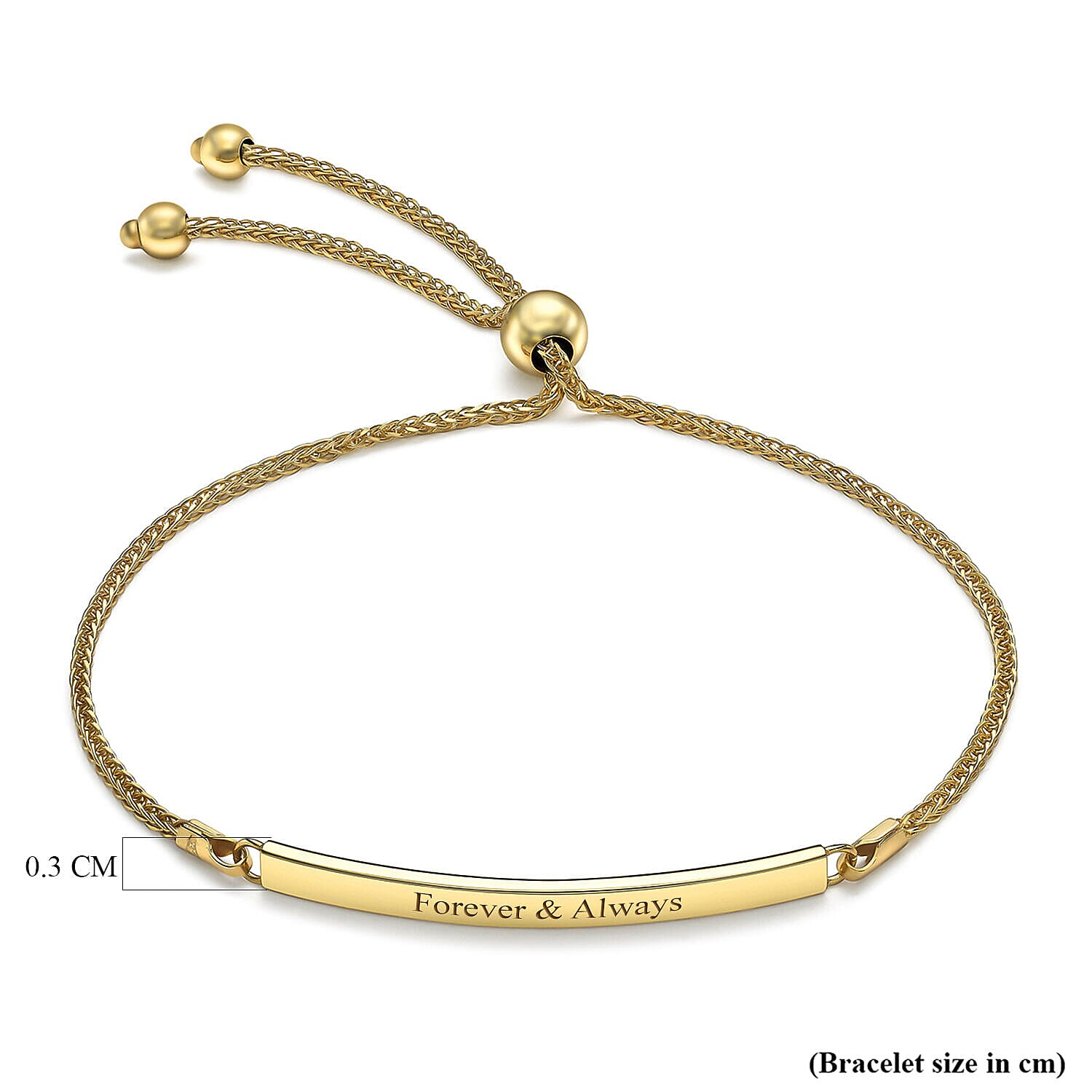 Personalised Engravable 9K Gold 3mm x 34.5mm Spiga Chain Adjustable Slider ID Bracelet 9.5 Inch