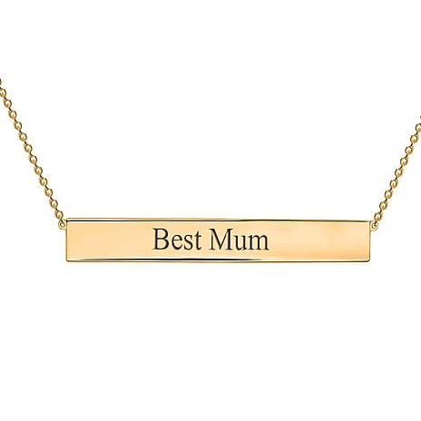 Personalised Engravable 9K Gold 35mm x 5mm Horizontal-Bar Adjustable Necklace, Size-16-17 Inch