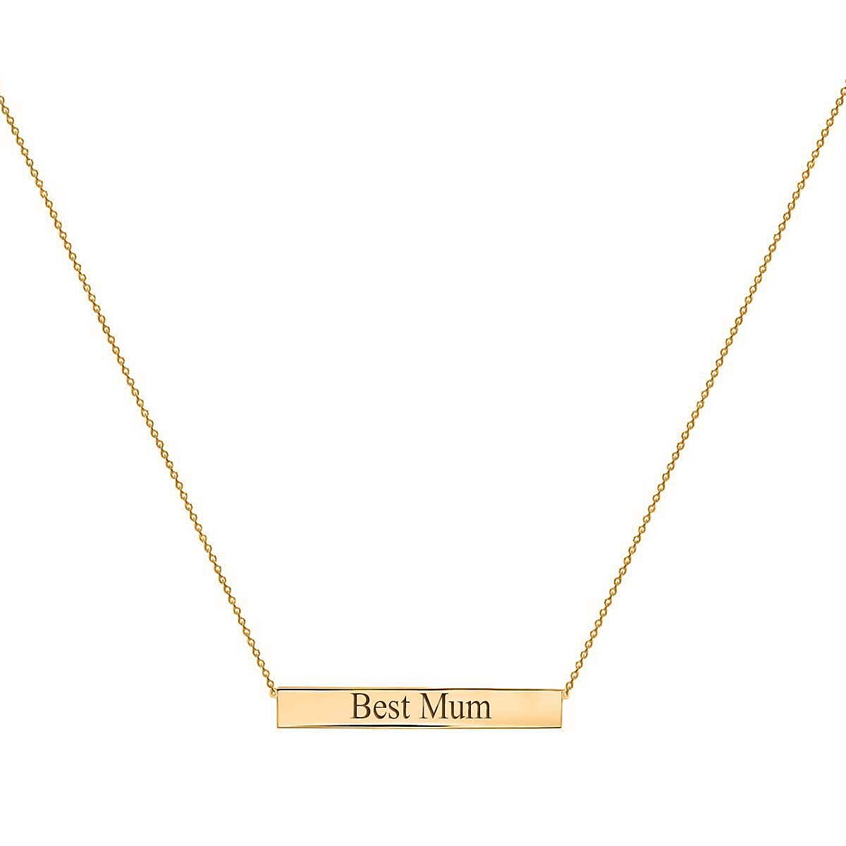 Personalised Engravable 9K Gold 35mm x 5mm Horizontal-Bar Adjustable Necklace, Size-16-17 Inch