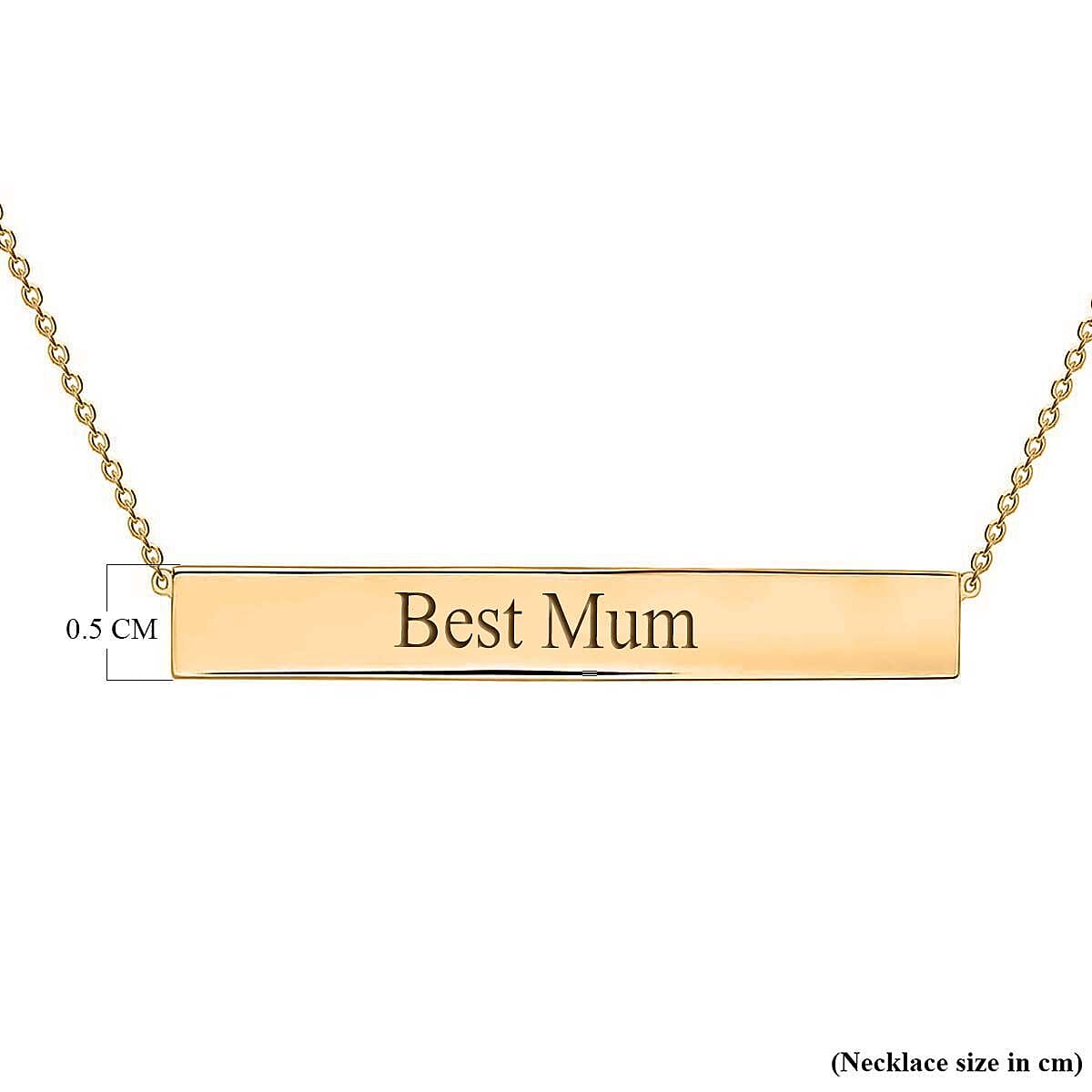 Personalised Engravable 9K Gold 35mm x 5mm Horizontal-Bar Adjustable Necklace, Size-16-17 Inch