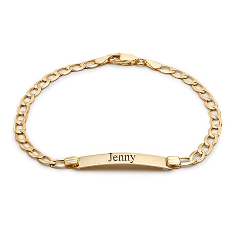 Personalised Engravable 9K Gold 33mm x 7mm Flat 120 Curb ID Bracelet, Size-7.5 Inch