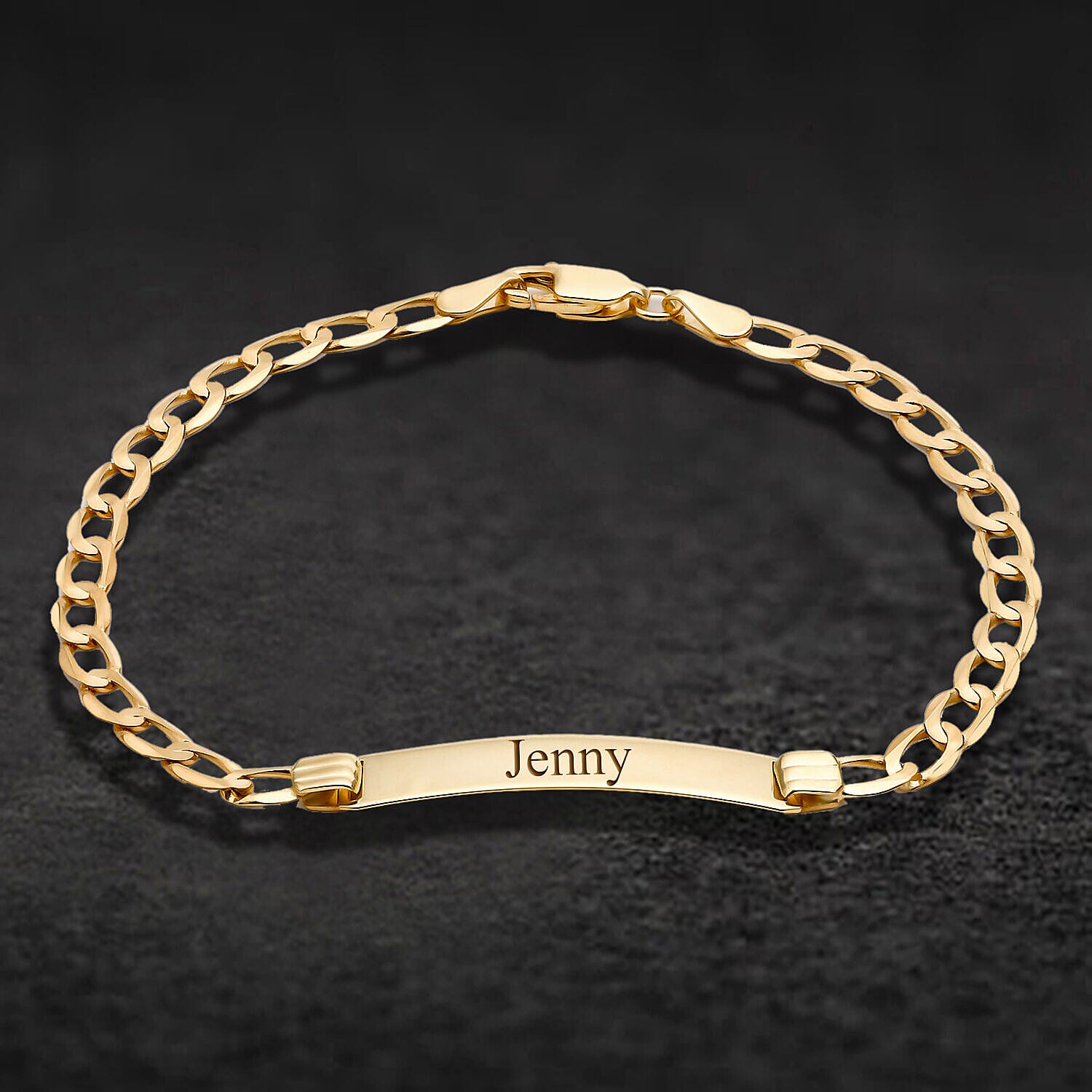 Personalised Engravable 9K Gold 33mm x 7mm Flat 120 Curb ID Bracelet, Size-7.5 Inch