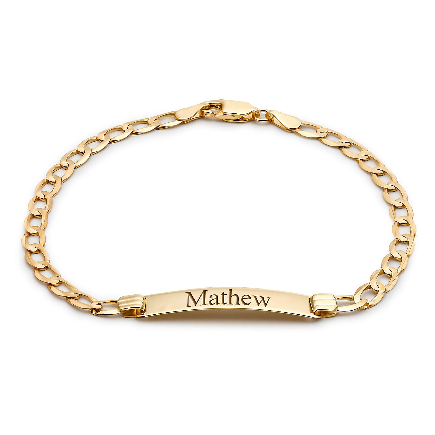 Personalised Engravable 9K Gold 25mm x 5.5mm Flat 100 Curb ID Bracelet, Size-7 Inch