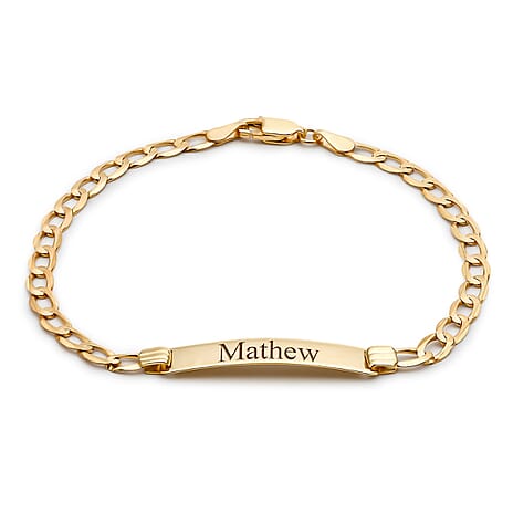 Personalised Engravable 9K Gold 25mm x 5.5mm Flat 100 Curb ID Bracelet, Size-7 Inch