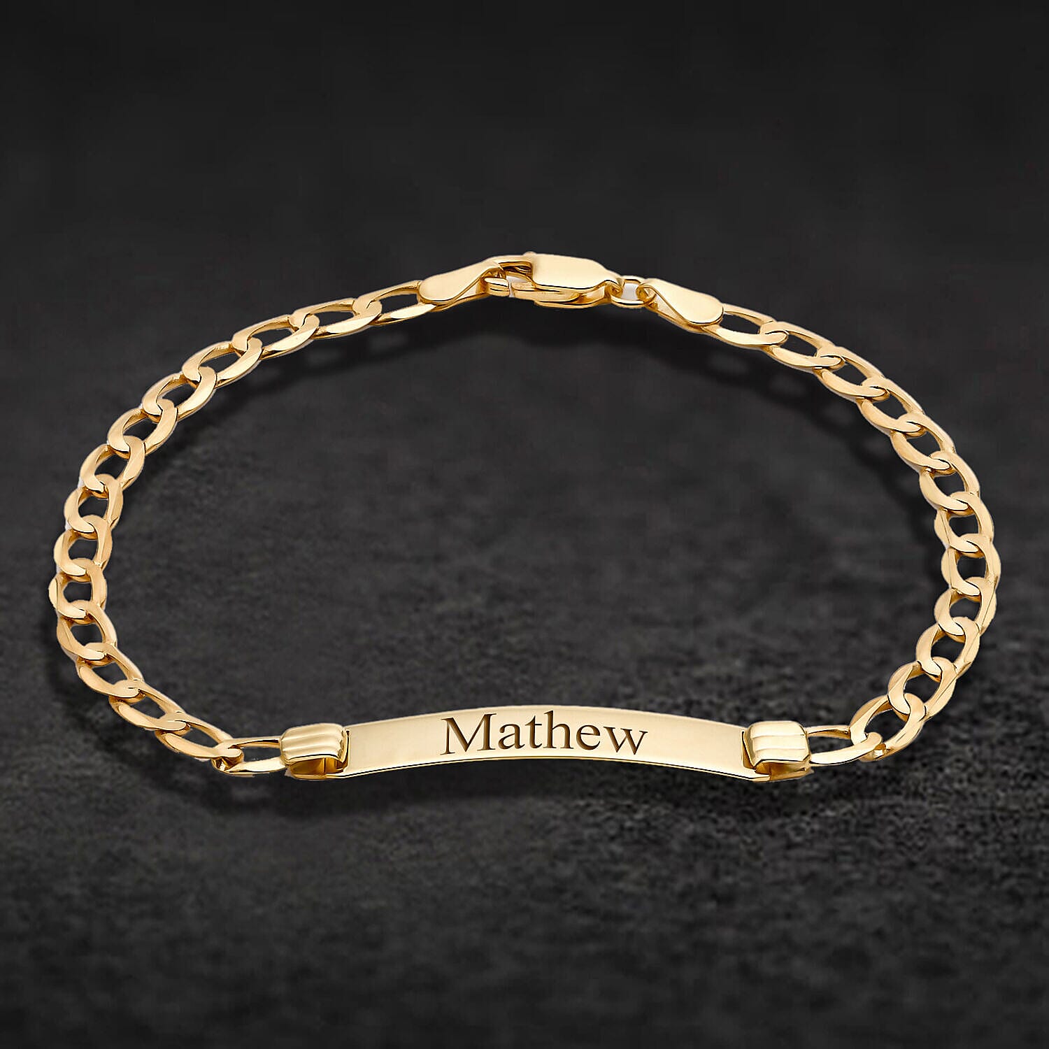 Personalised Engravable 9K Gold 25mm x 5.5mm Flat 100 Curb ID Bracelet, Size-7 Inch