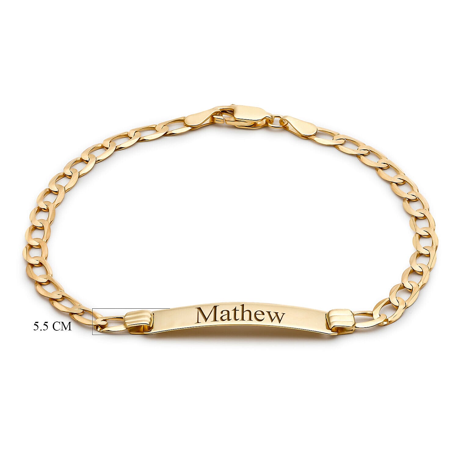 Personalised Engravable 9K Gold 25mm x 5.5mm Flat 100 Curb ID Bracelet, Size-7 Inch