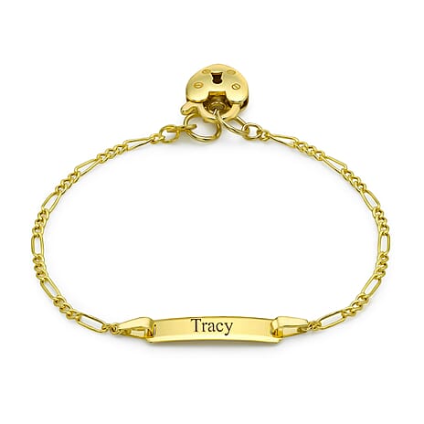 Personalised Engravable 9K Gold 17mm x 4.5mm Hollow Figaro Heart Padlock ID Bracelet, Size-6 Inch
