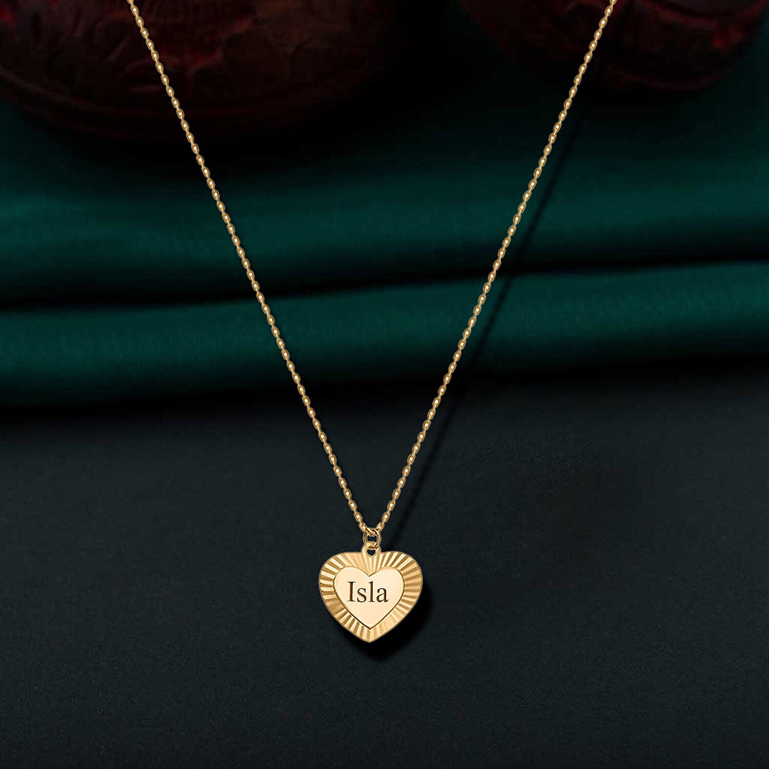 Personalised Engravable 9K Gold 12.6mm x 13.7mm Diamond Cut and Polished Double Heart Adjustable Necklace, Size-16-18 Inch