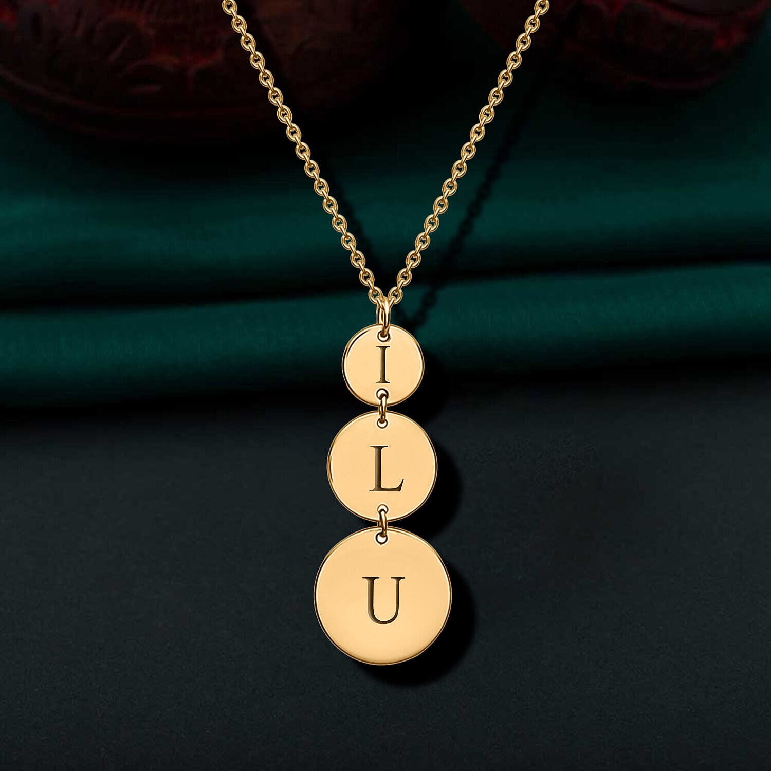 Personalised Engravable 9K Gold 10mm x 26mm 3-Disc Necklace, Size-16-17 Inch