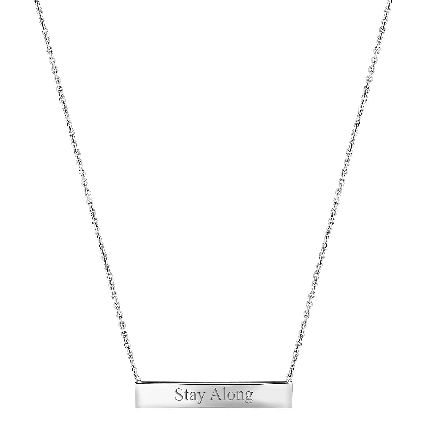Personalised Engravable Rhodium Plated 30mm x 5mm Horizontal-Bar Necklace in Silver, Size-17 Inch