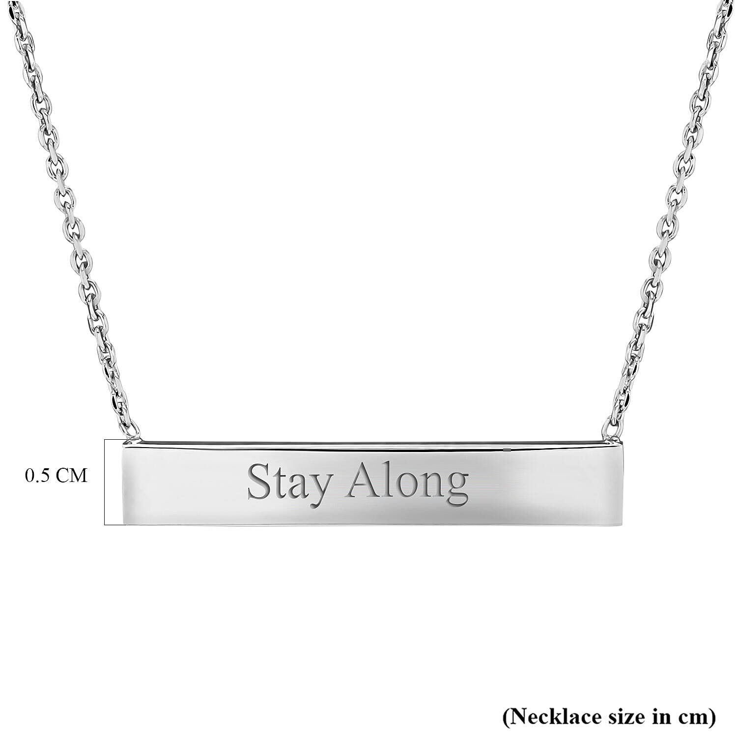 Personalised Engravable Rhodium Plated 30mm x 5mm Horizontal-Bar Necklace in Silver, Size-17 Inch