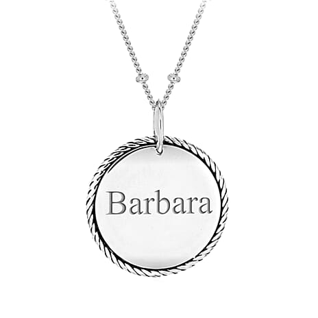 Personalised Engravable Rhodium Plated 22mm x 26.5mm Twist-Edge Disc Ball Chain Adjustable Necklace in Silver, Size-16-18 Inch